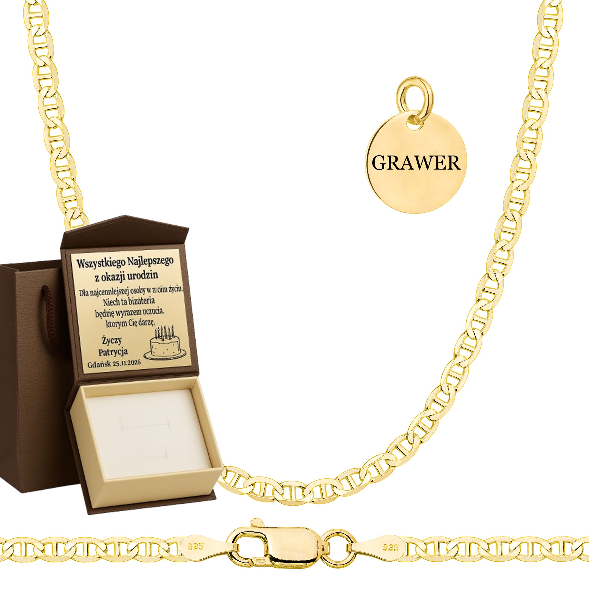 Łańcuszek pozłacany srebrny gucci 2,6 mm pr. 925