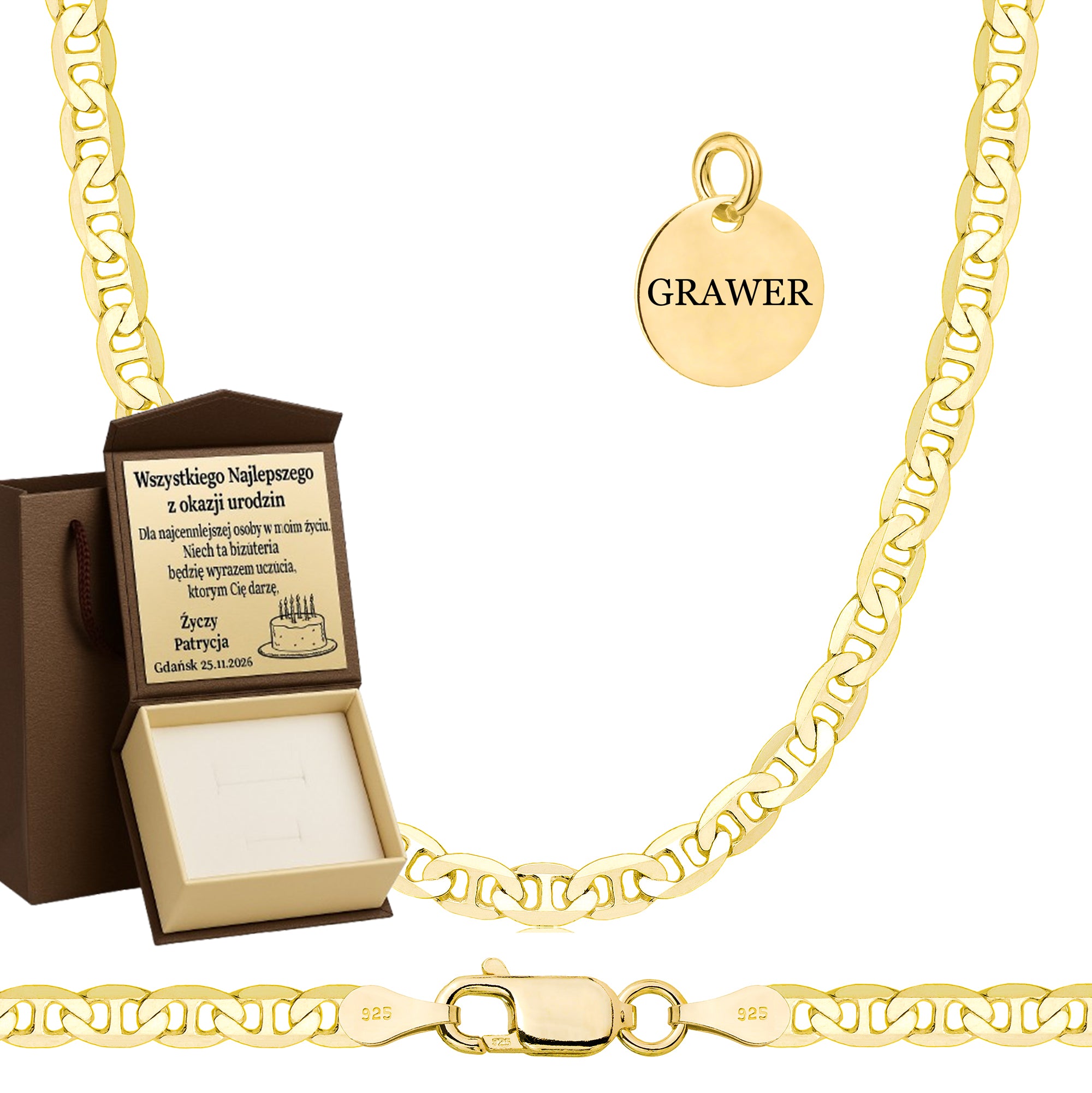 Łańcuszek pozłacany srebrny gucci 3,5 mm pr. 925