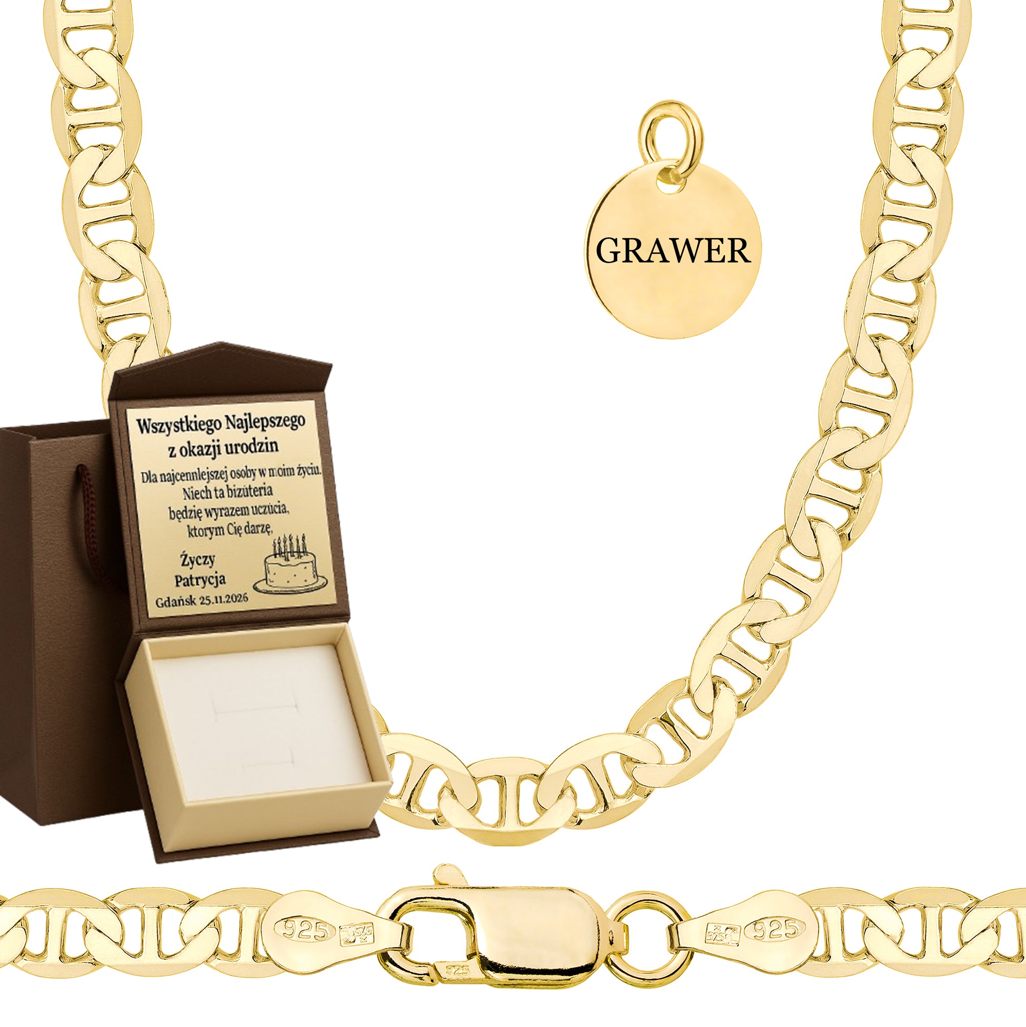 Łańcuszek pozłacany srebrny gucci 4,5 mm pr. 925