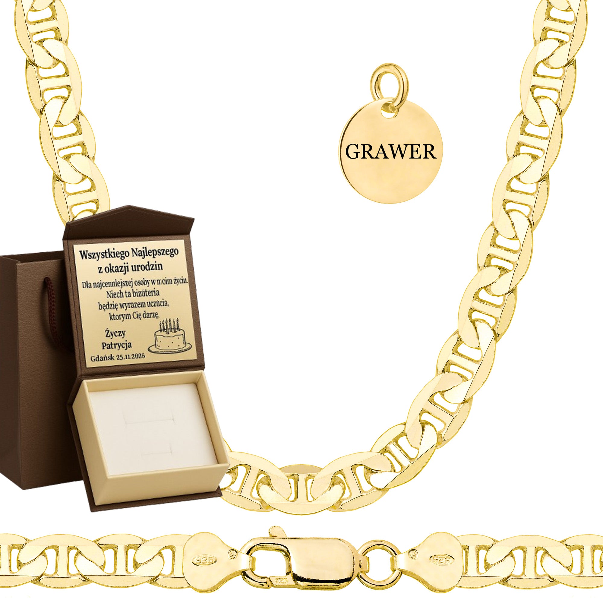 Łańcuszek pozłacany srebrny gucci 6,5 mm pr. 925