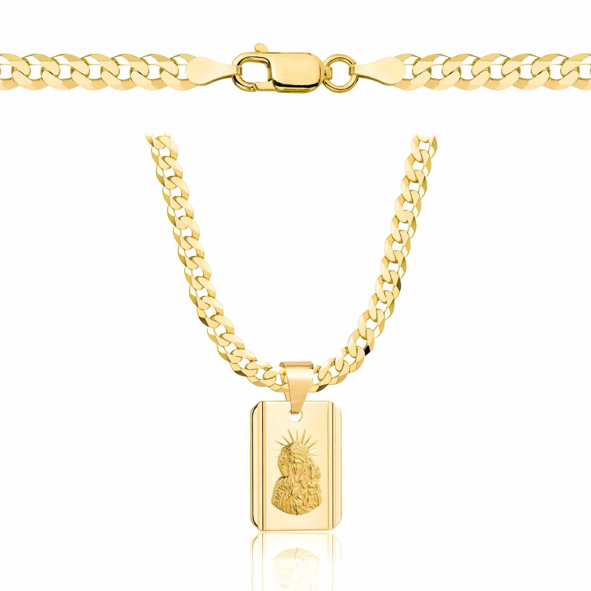 Łańcuszek komunijny pozłacany srebrny pancerka z medalikiem 3,8mm z grawerowanym pudełeczkiem i zawieszką pr. 925