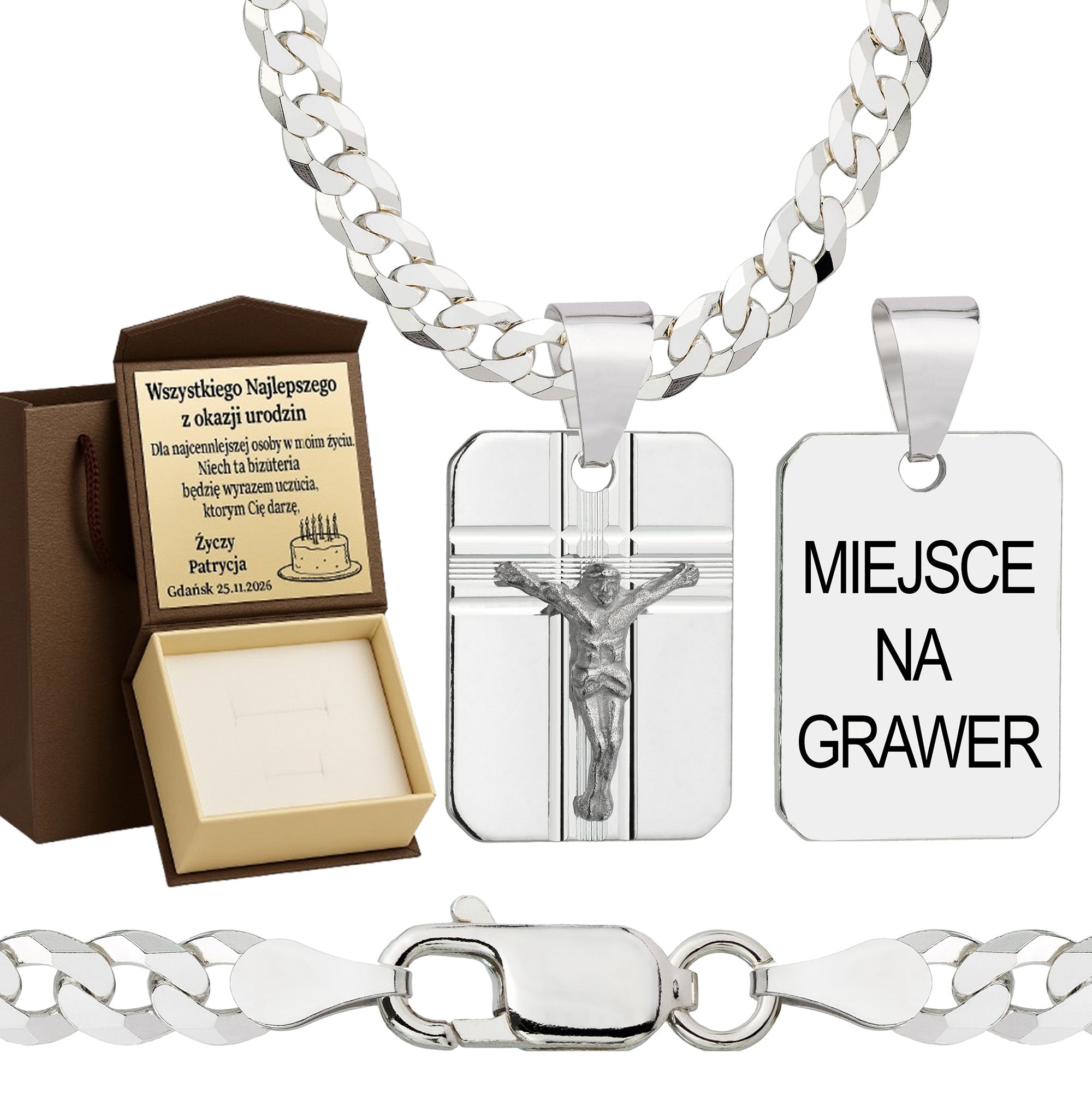 Łańcuszek srebrny z medalikiem pancerka 3,8mm pr. 925