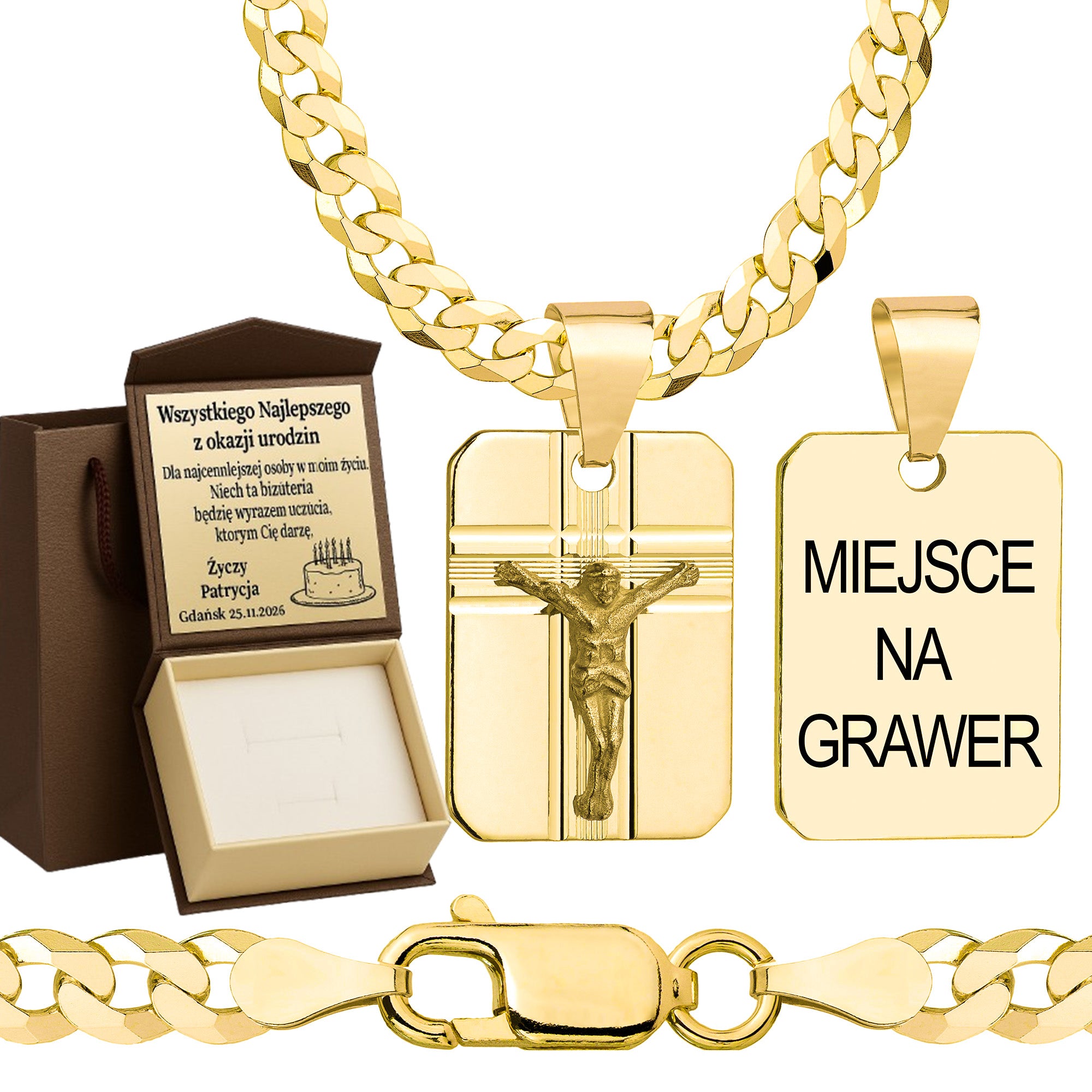 Łańcuszek pozłacany srebrny z medalikiem pancerka 3,8mm pr. 925