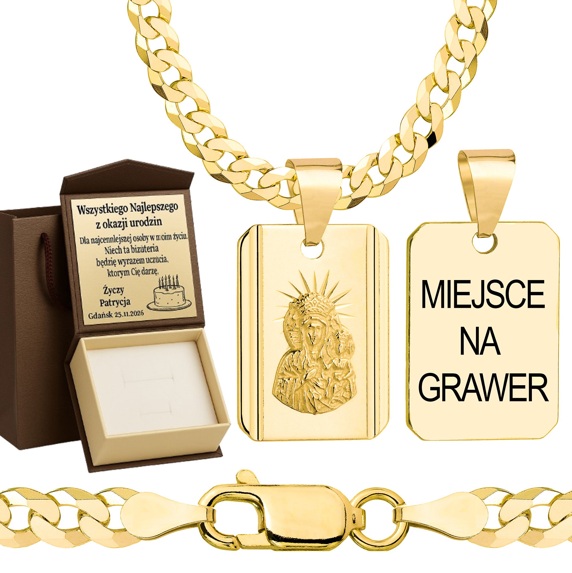 Łańcuszek pozłacany srebrny z medalikiem pancerka 3,8mm pr. 925