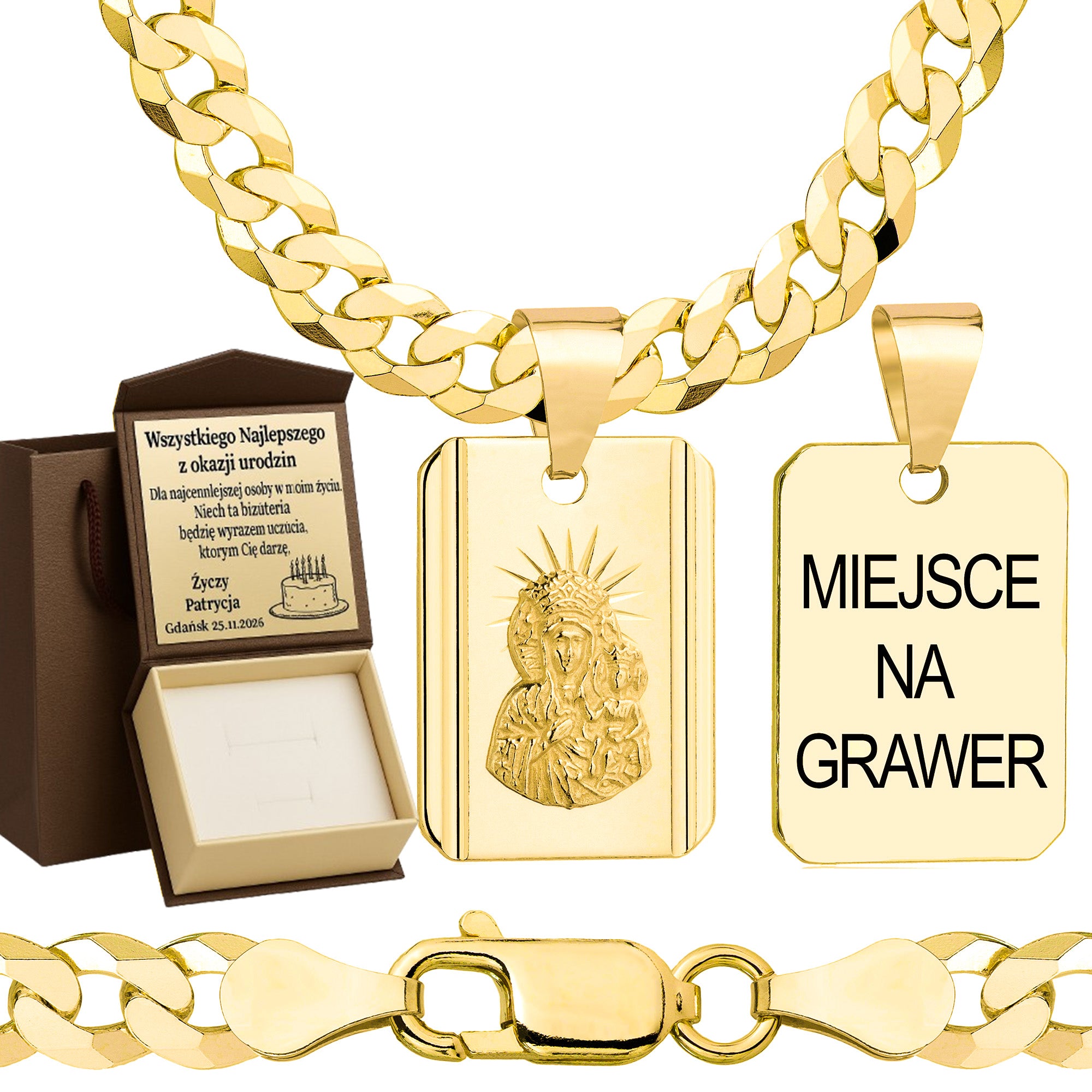 Łańcuszek pozłacany srebrny z medalikiem pancerka 5mm pr. 925