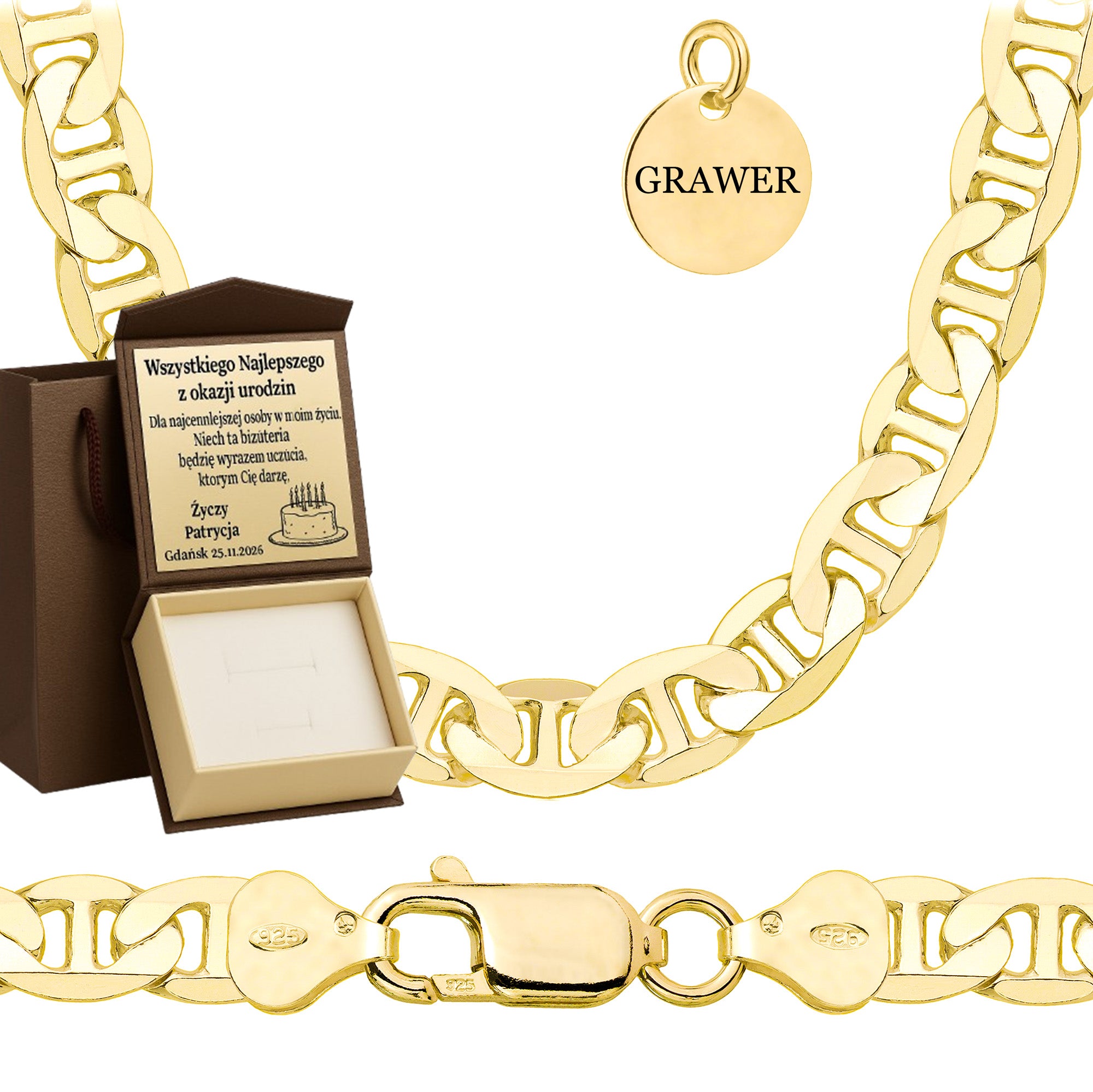 Łańcuszek pozłacany srebrny gucci 10 mm pr. 925