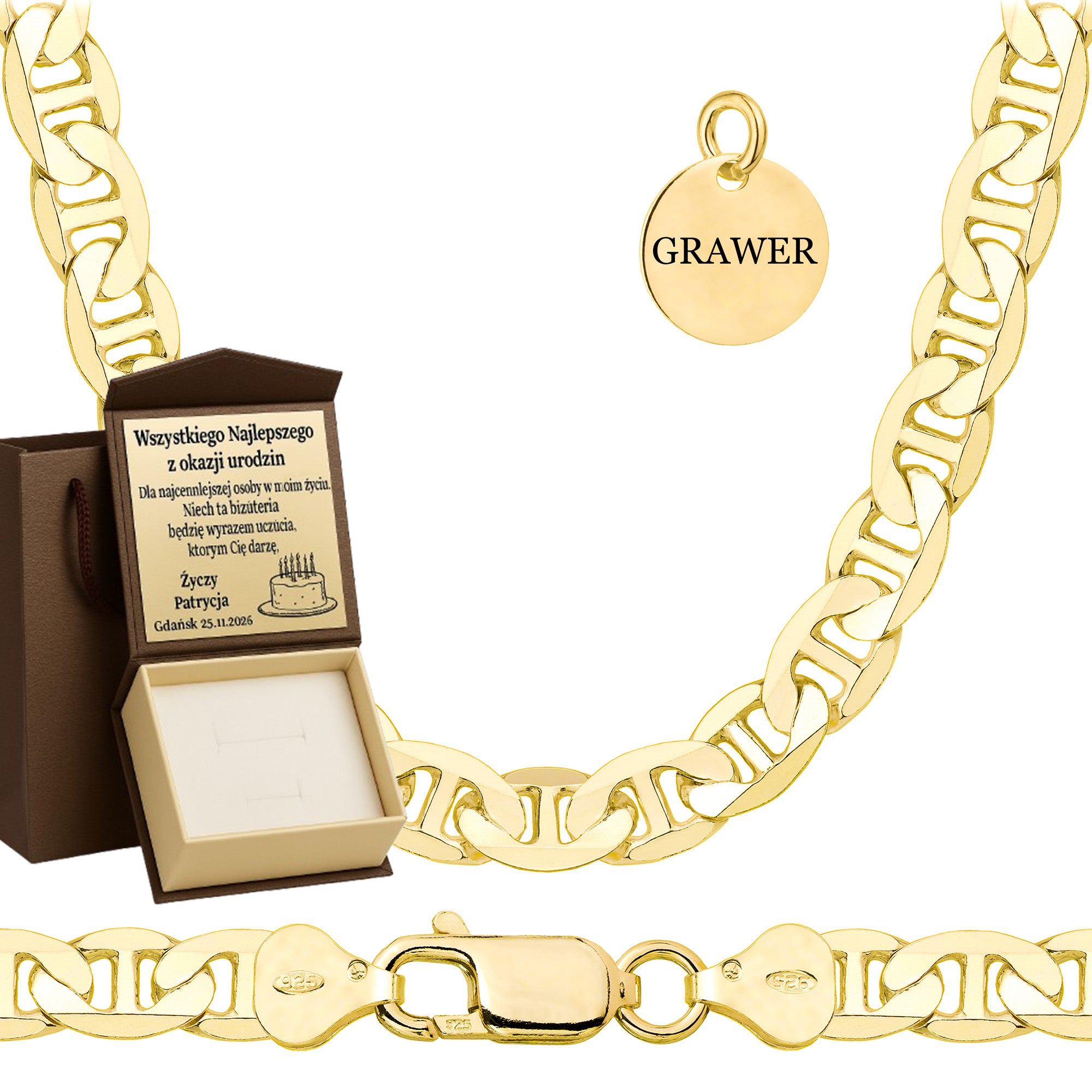 Łańcuszek pozłacany srebrny gucci 8 mm pr. 925