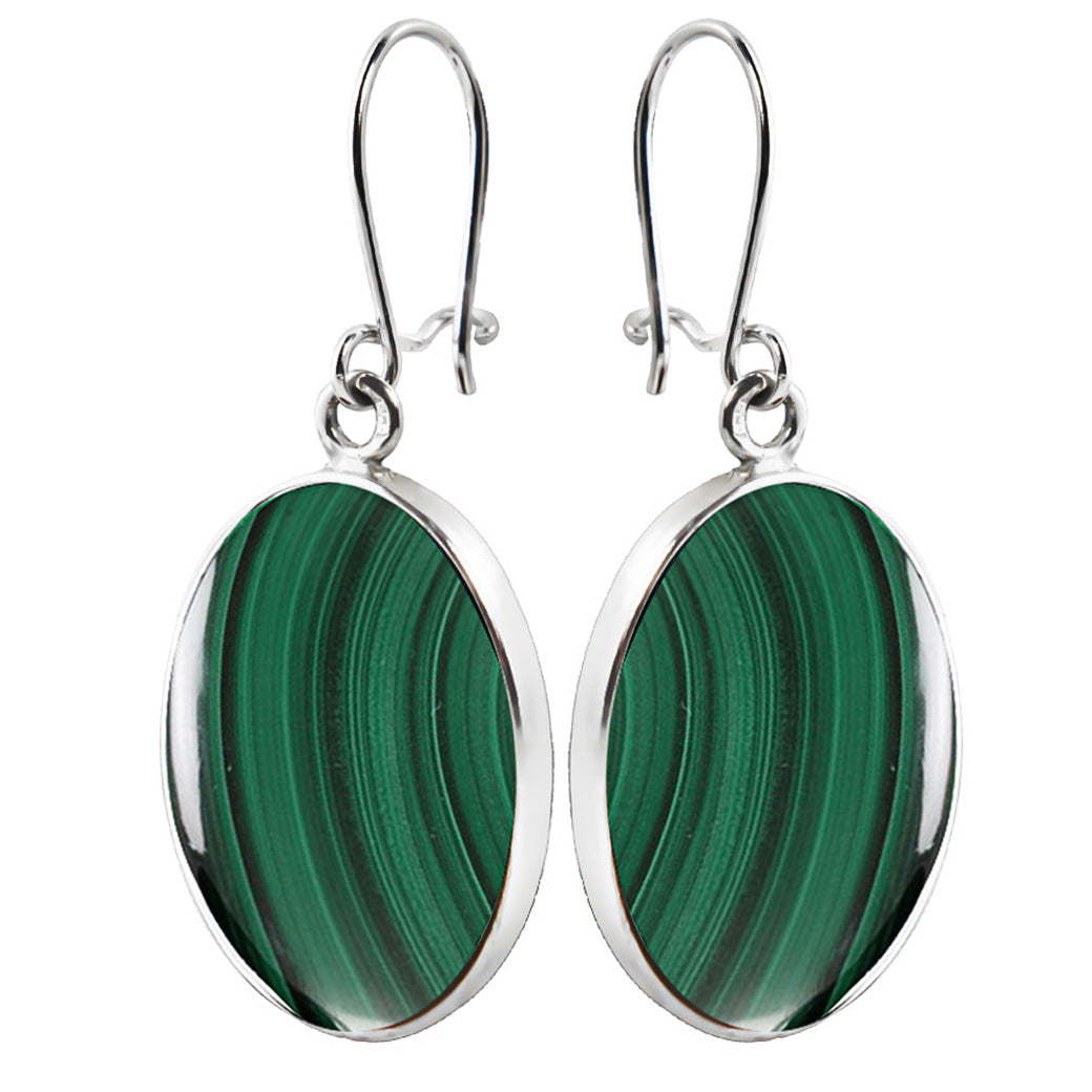 Wiszące kolczyki z malachitem 27x19mm Elegancka Alicja