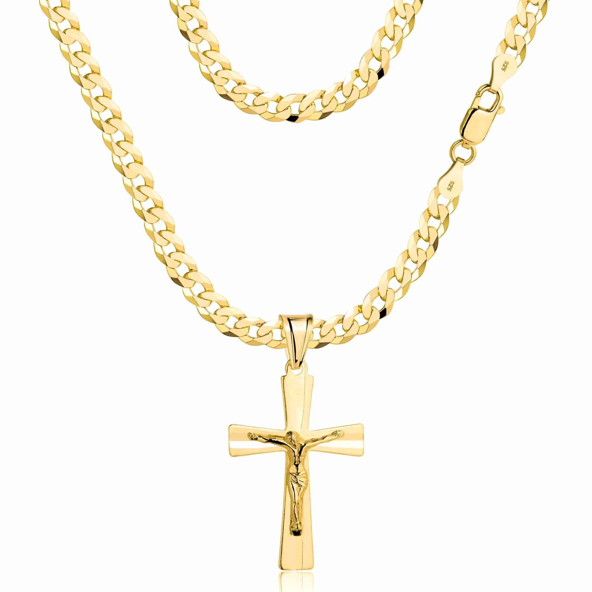 Łańcuszek pozłacany srebrny z krzyżykiem pancerka 3,8mm pr. 925