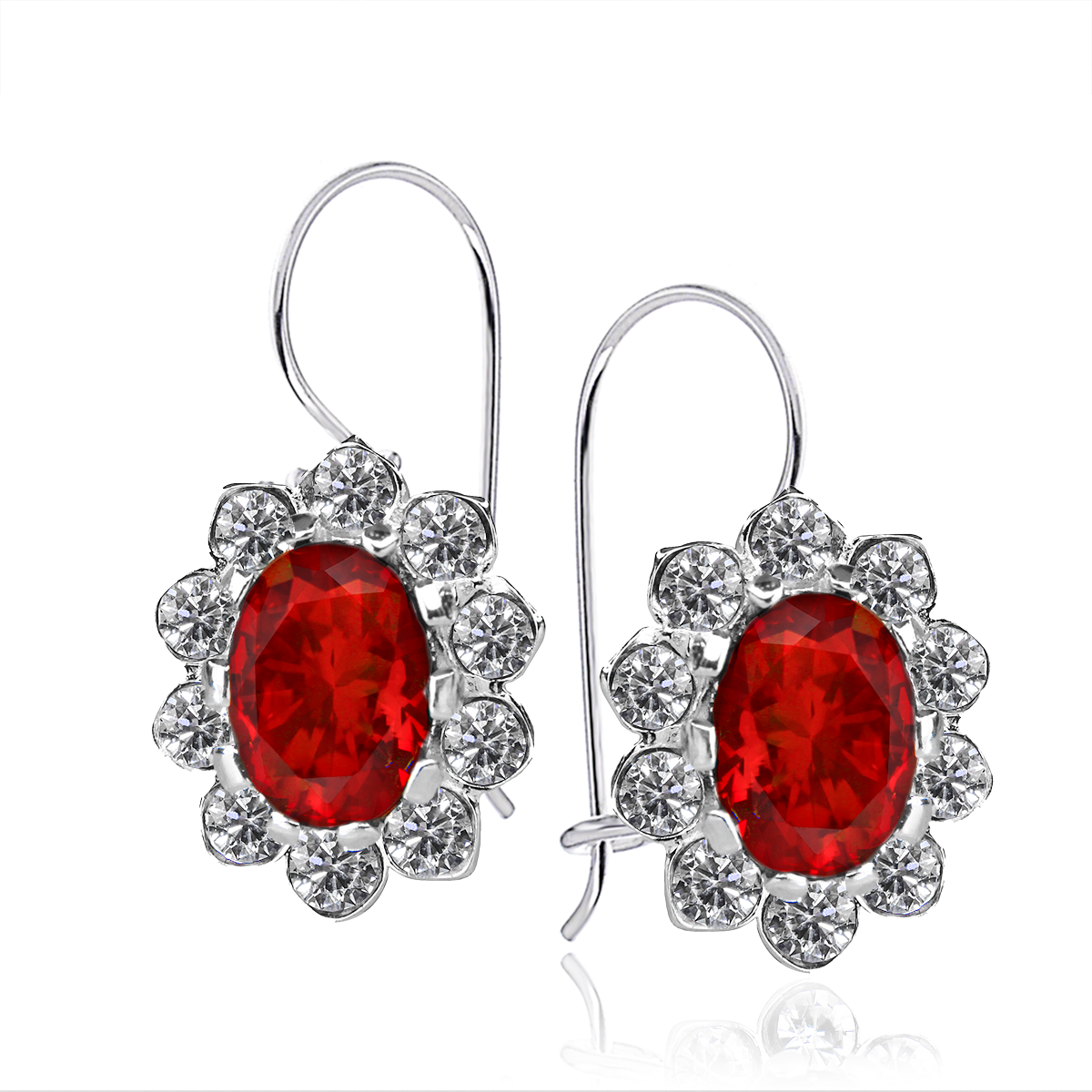 Wiszące kolczyki kwiat z rubinową cyrkonią