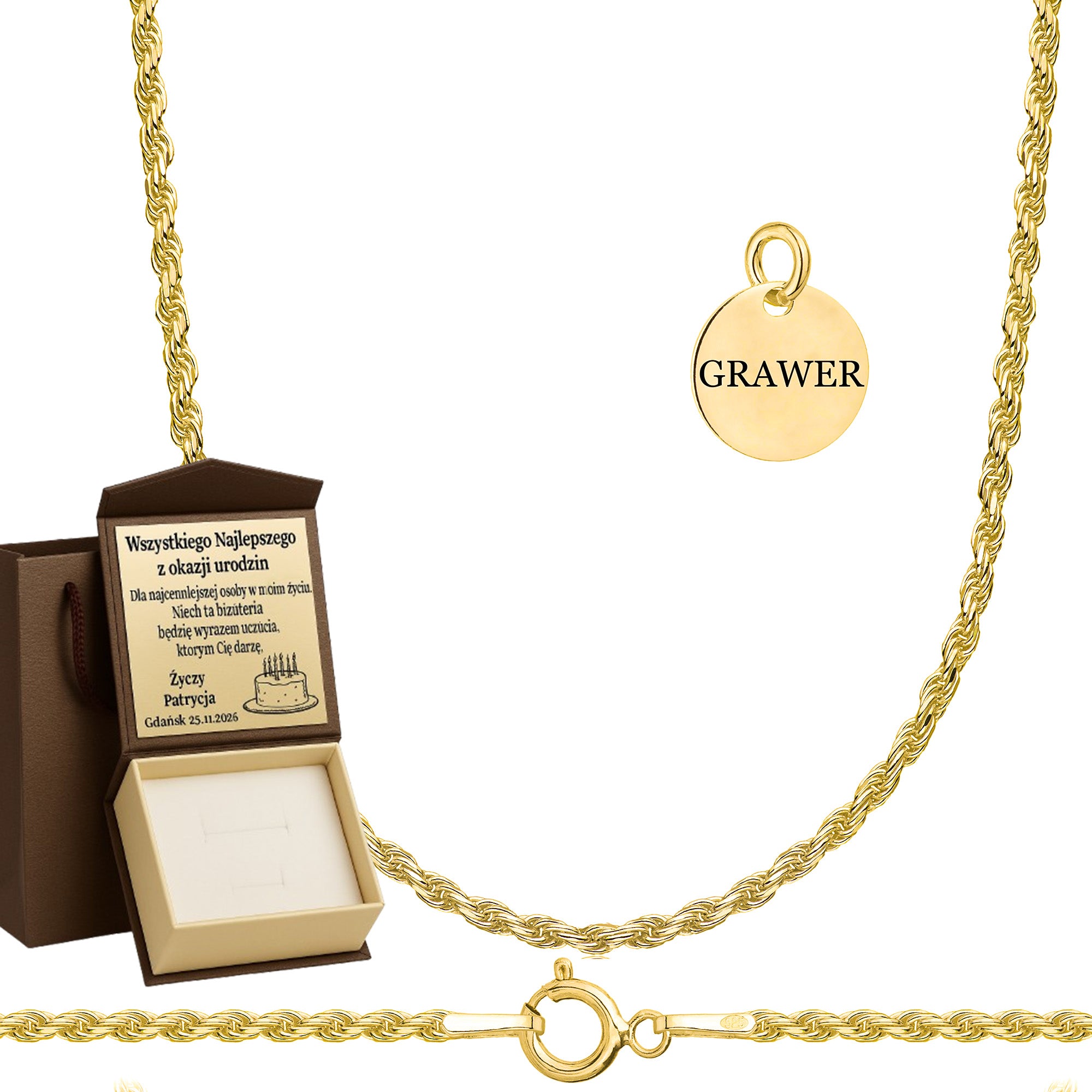 Łańcuszek pozłacany srebrny kordel 1,6mm pr. 925 585