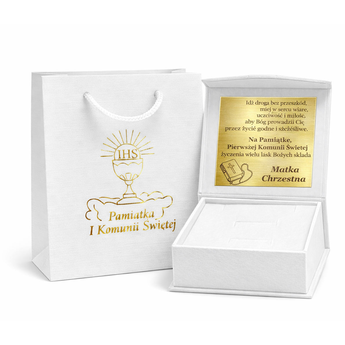 Łańcuszek komunijny srebrny z krzyżykiem pancerka 3,8mm z grawerowanym pudełeczkiem i zawieszką pr. 925