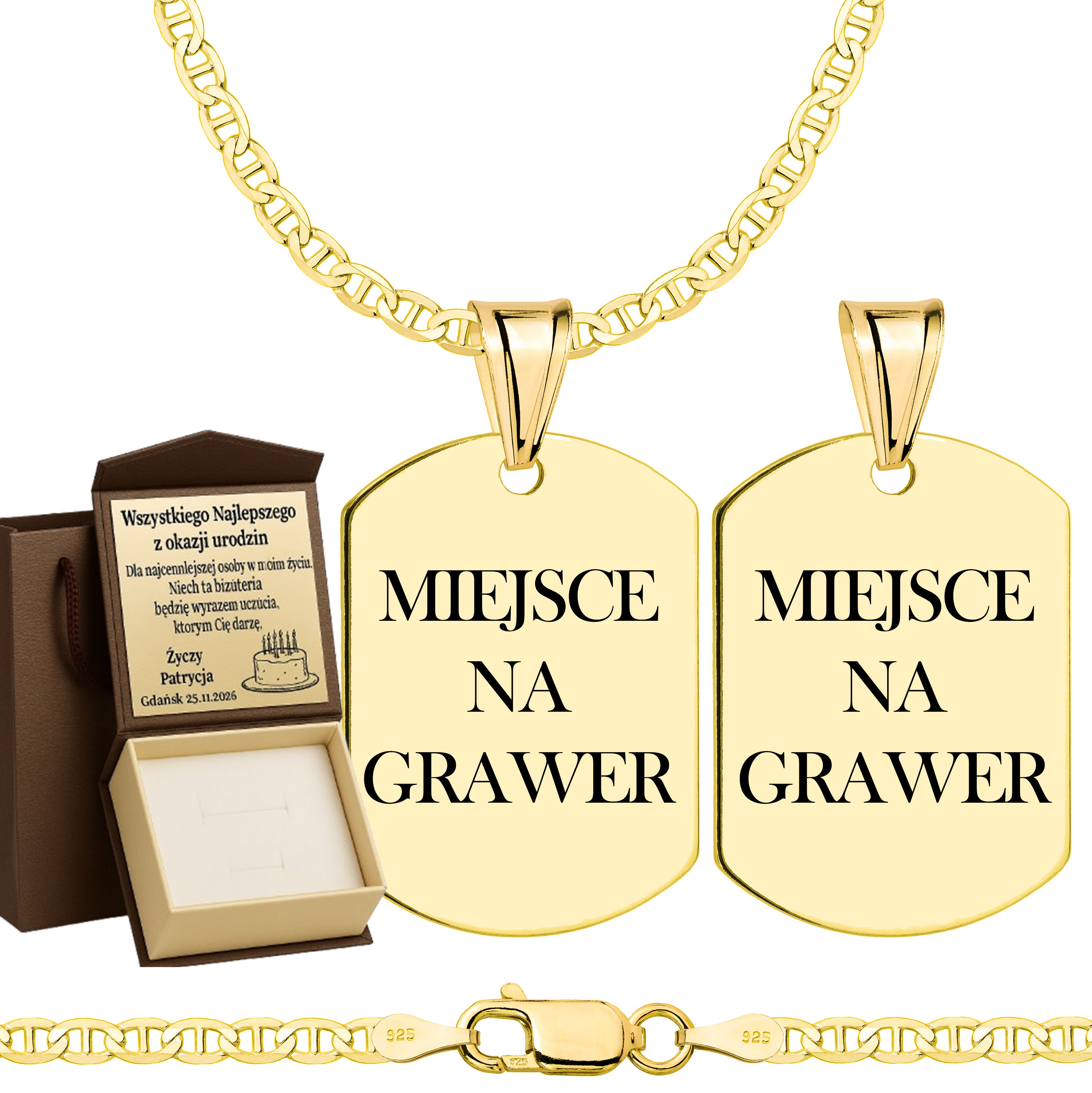 Łańcuszek pozłacany srebrny z nieśmiertelnikiem gucci 2,6mm pr. 925 585