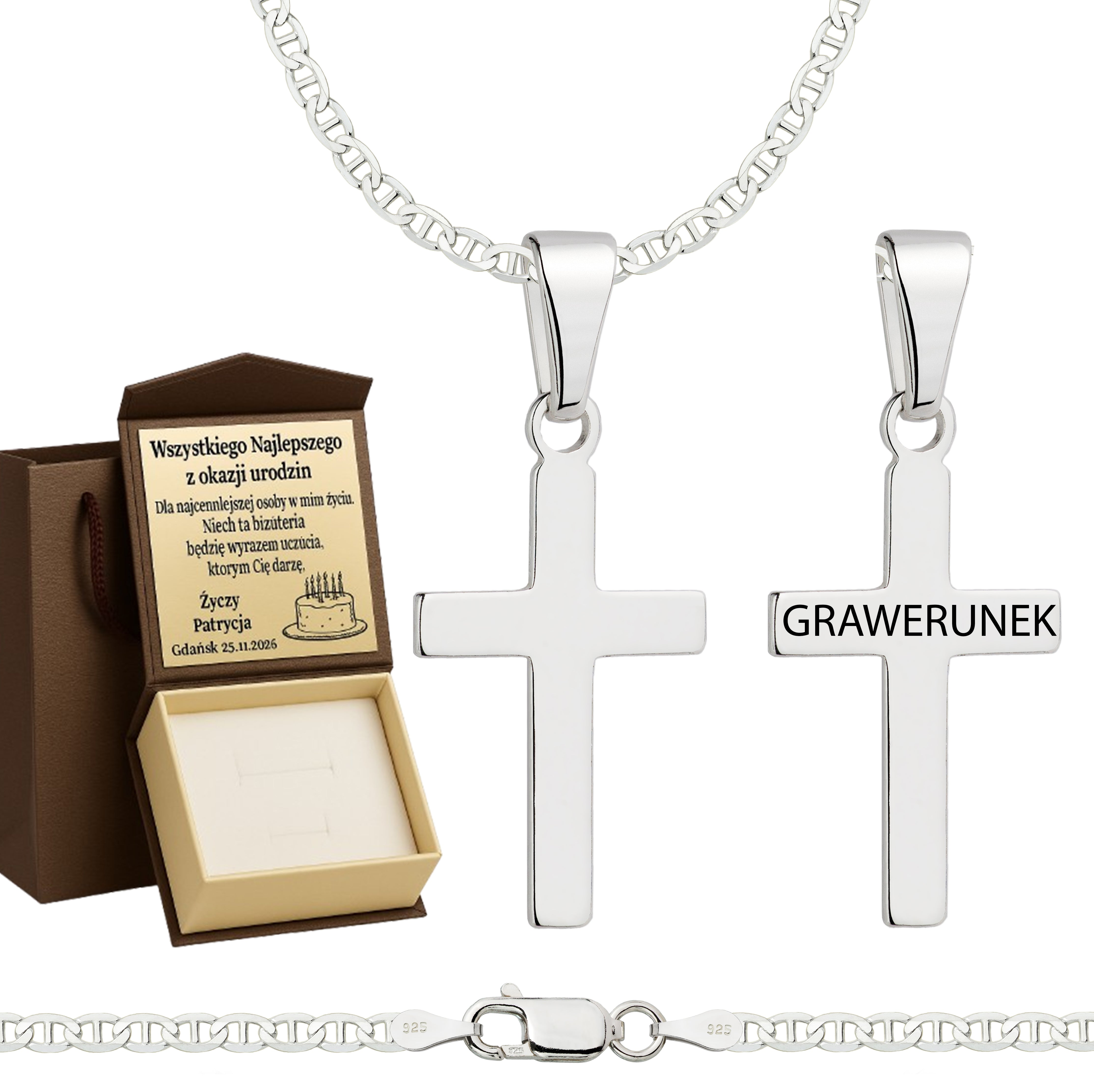 Łańcuszek srebrny z krzyżykiem gucci 2,6mm pr. 925