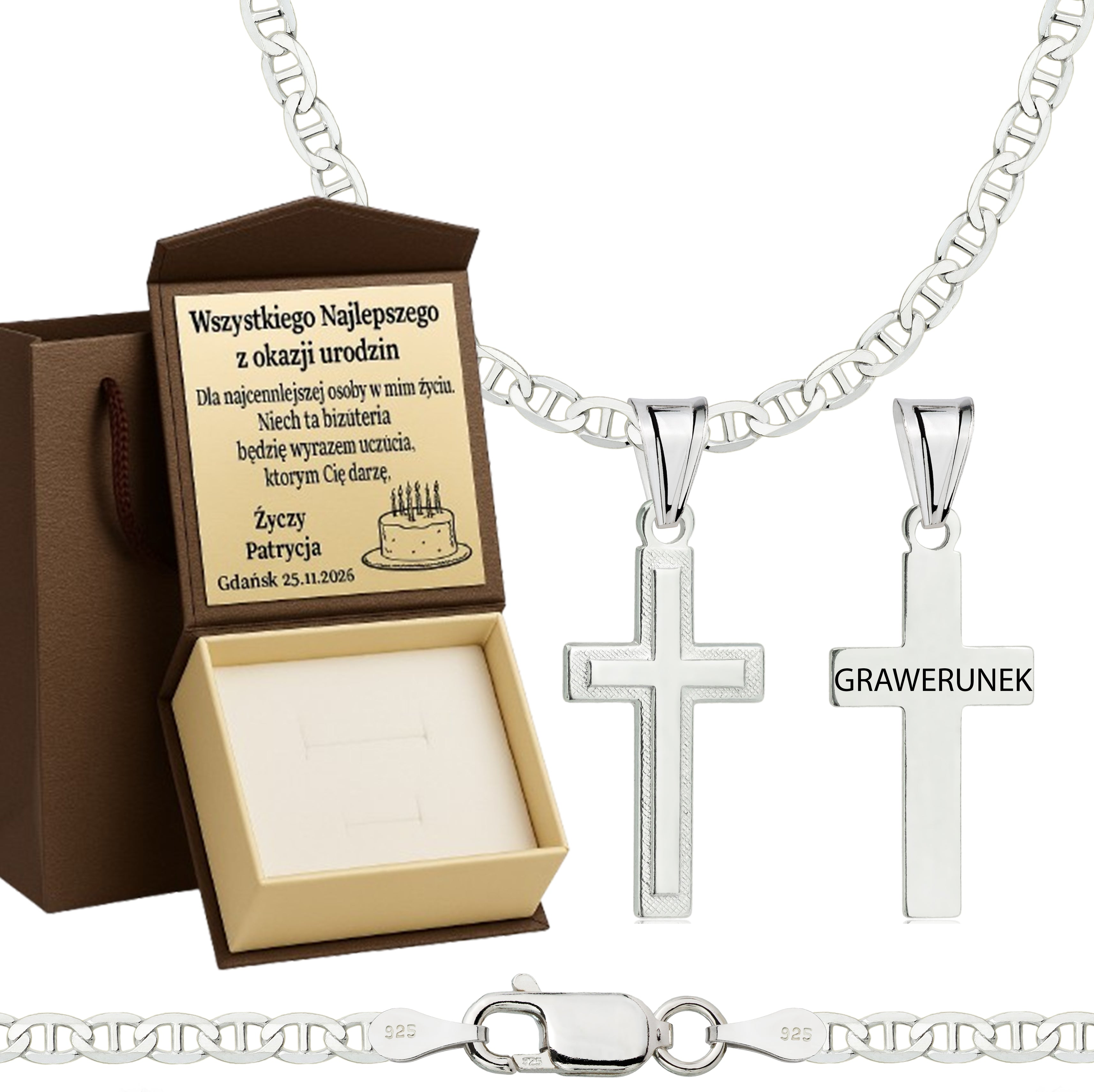 Łańcuszek srebrny z krzyżykiem gucci 2,6mm pr. 925