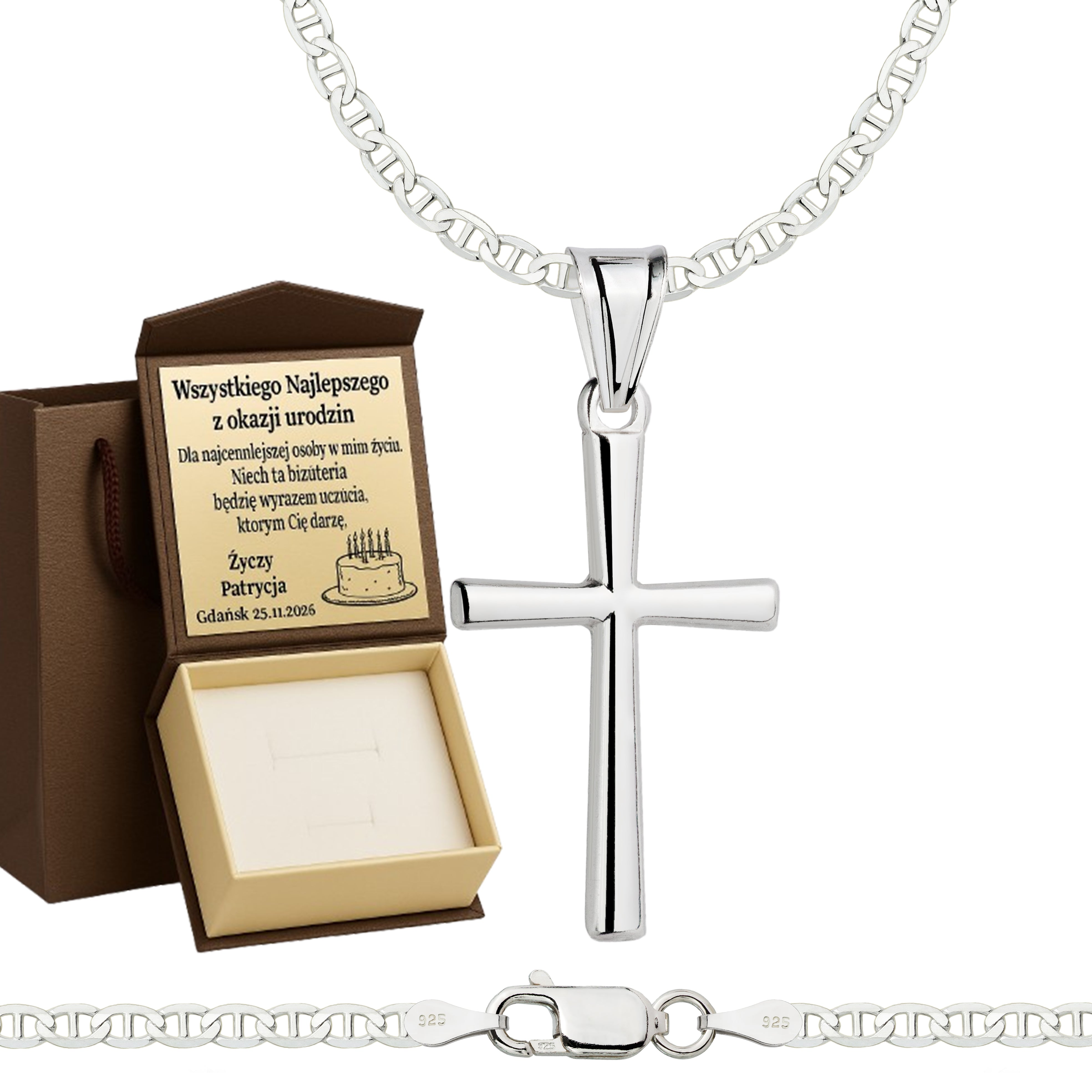 Łańcuszek srebrny z krzyżykiem gucci 2,6mm pr. 925