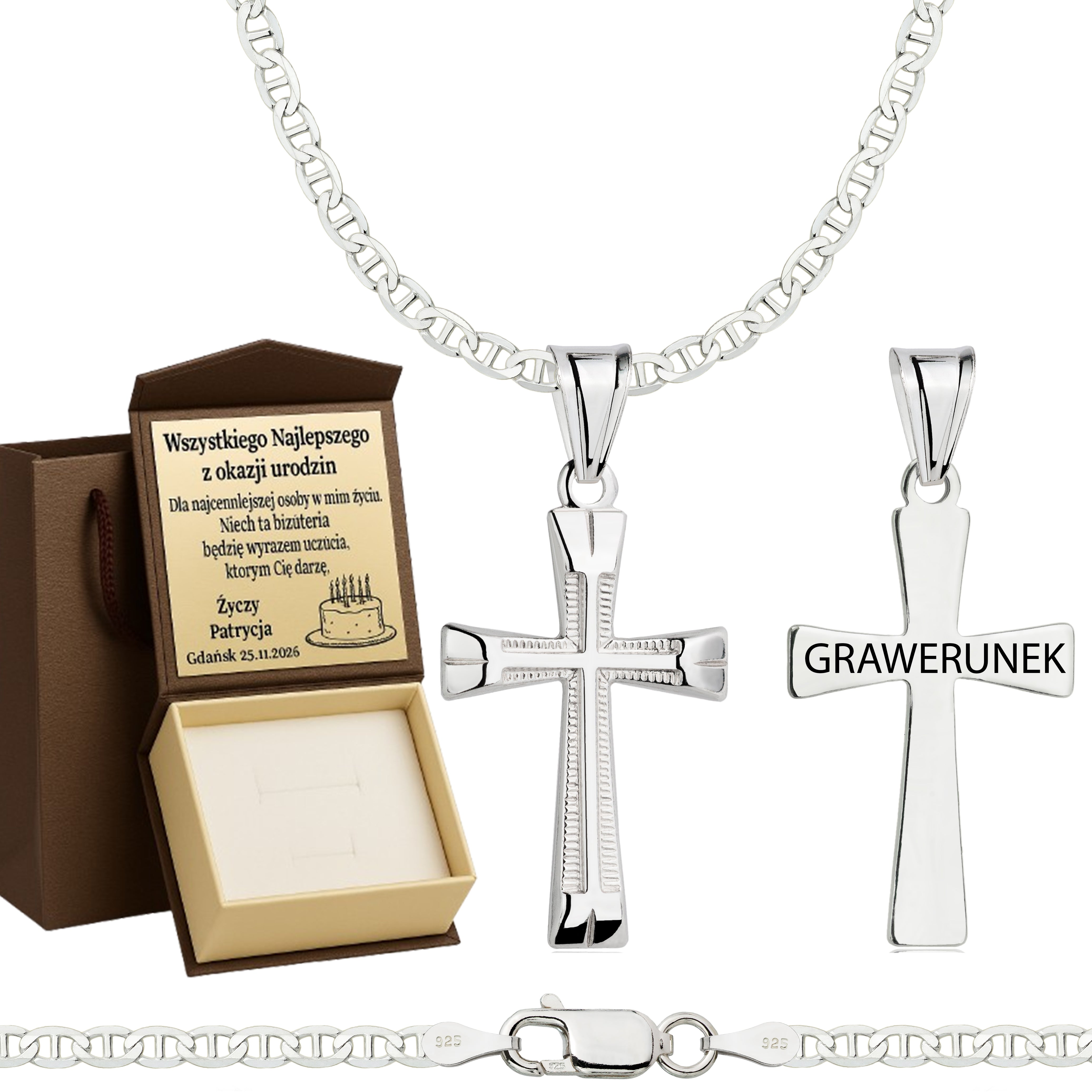 Łańcuszek srebrny z krzyżykiem gucci 2,6mm pr. 925