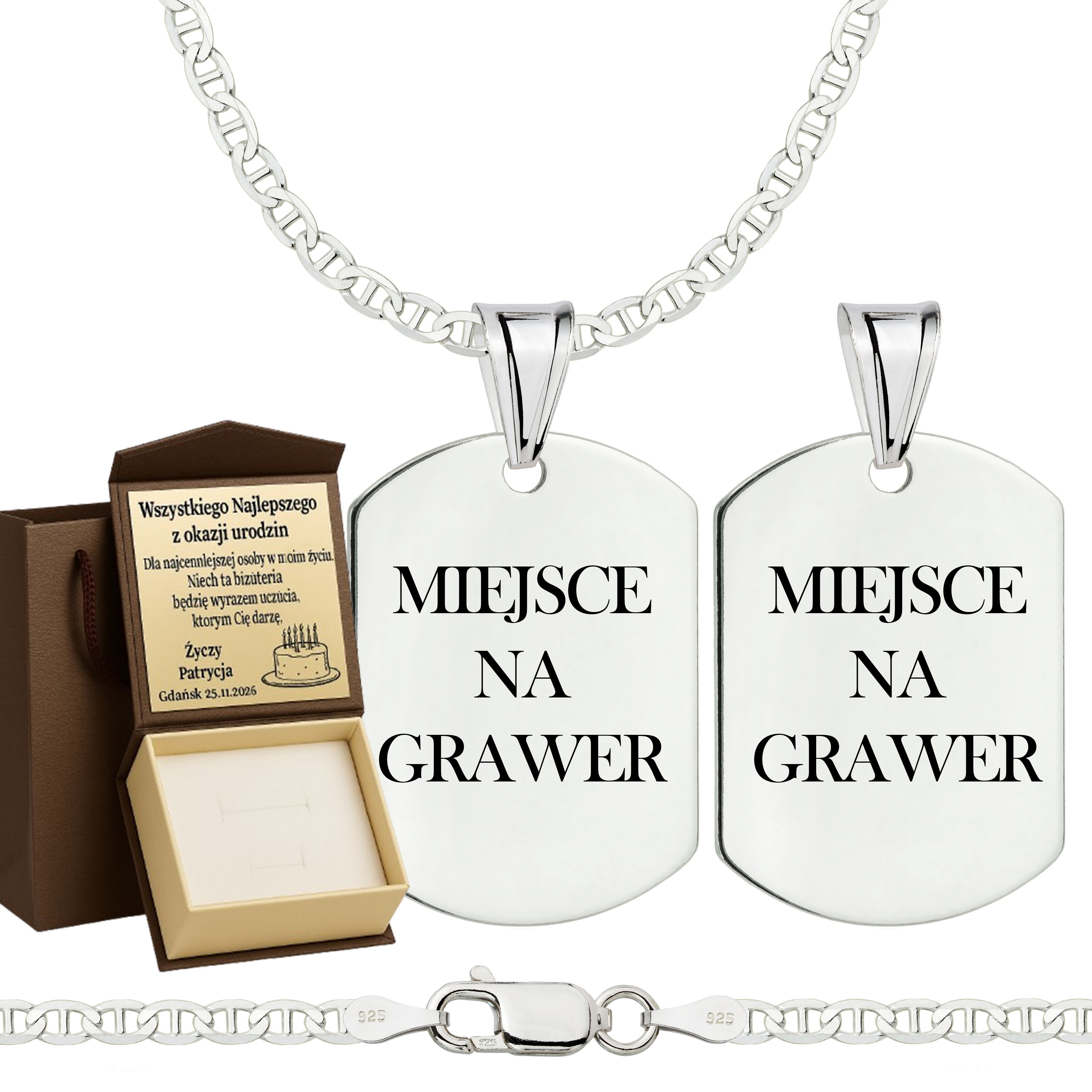 Łańcuszek srebrny z nieśmiertelnikiem gucci 2,6mm pr. 925