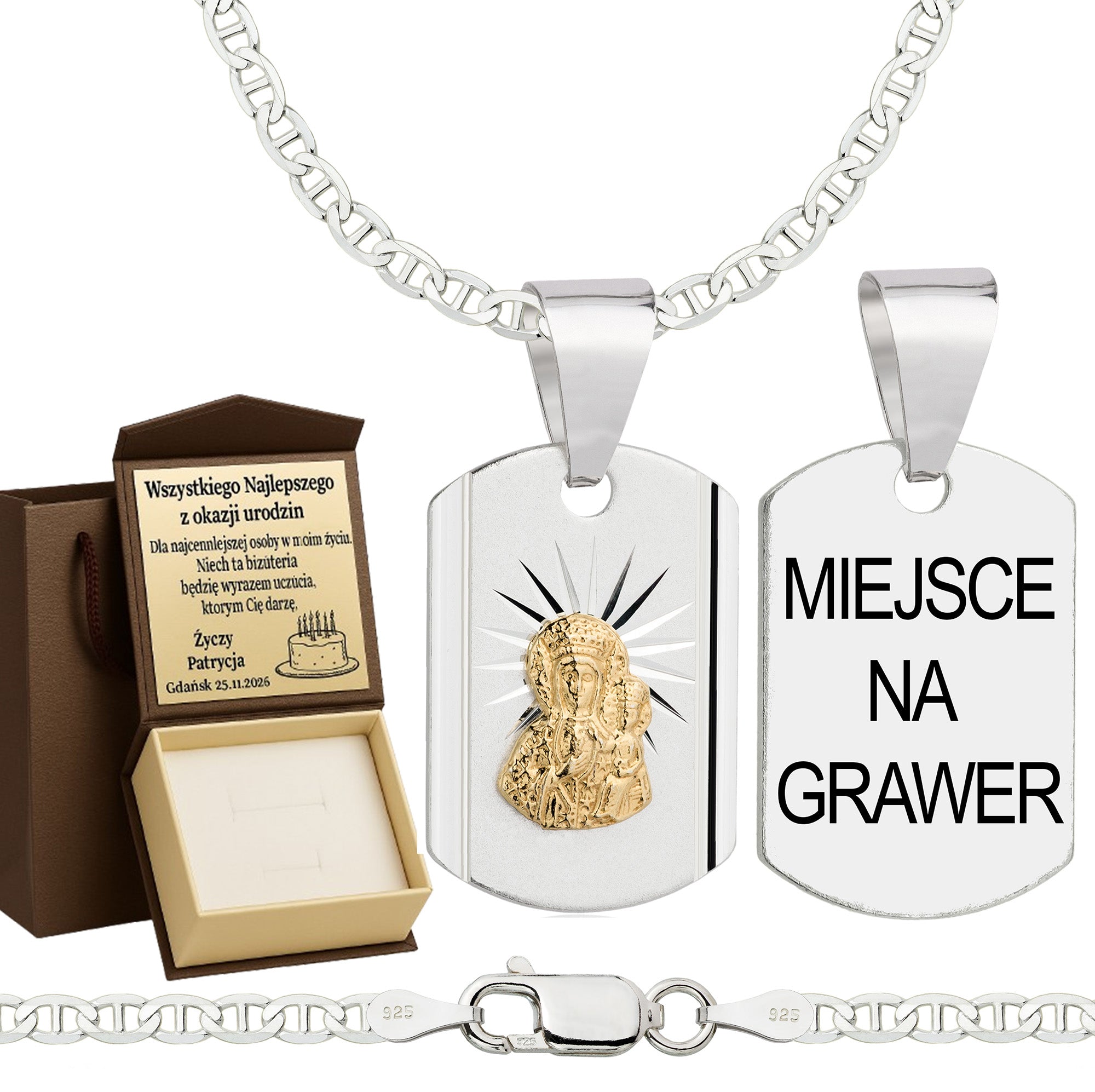 Łańcuszek srebrny z medalikiem gucci 2,6mm pr. 925