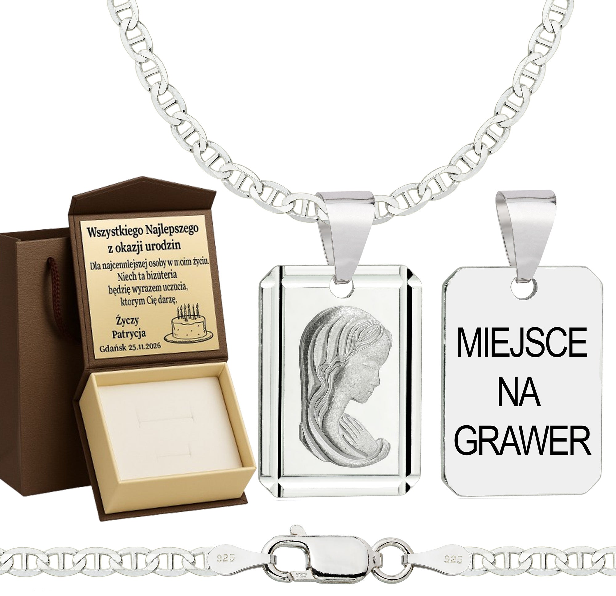 Łańcuszek srebrny z medalikiem gucci 2,6mm pr. 925