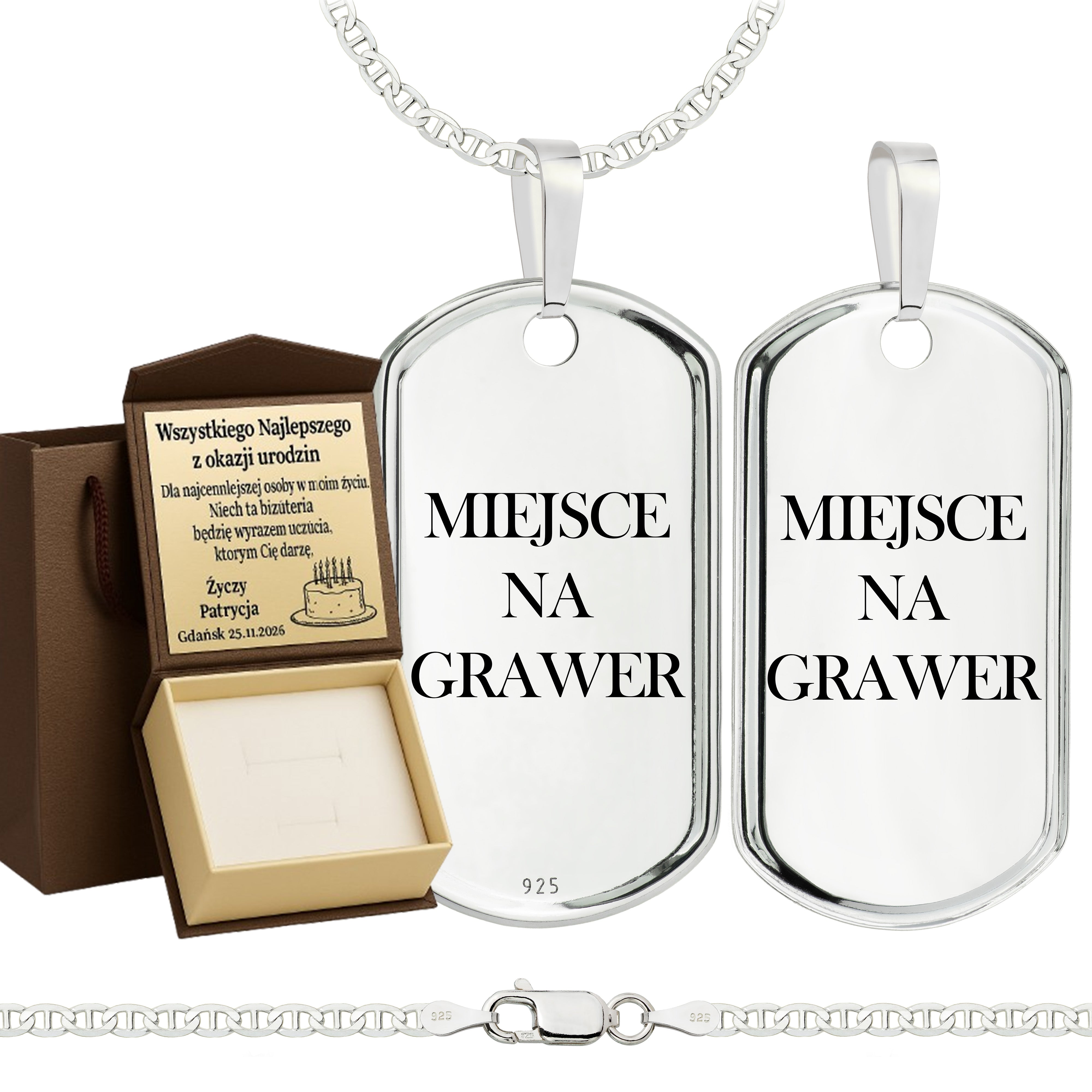 Łańcuszek srebrny z nieśmiertelnikiem gucci 2,6mm pr. 925