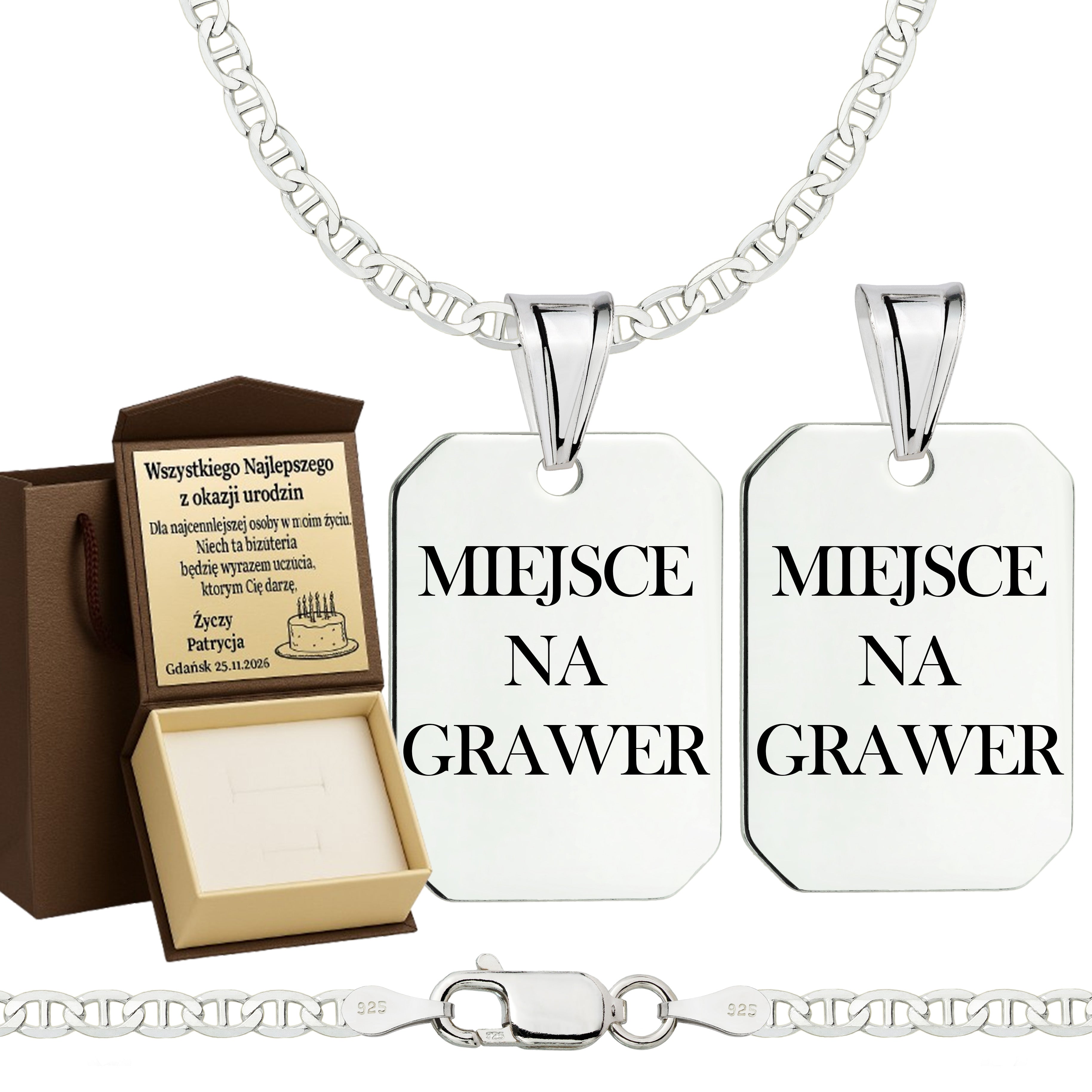 Łańcuszek srebrny z nieśmiertelnikiem gucci 2,6mm pr. 925