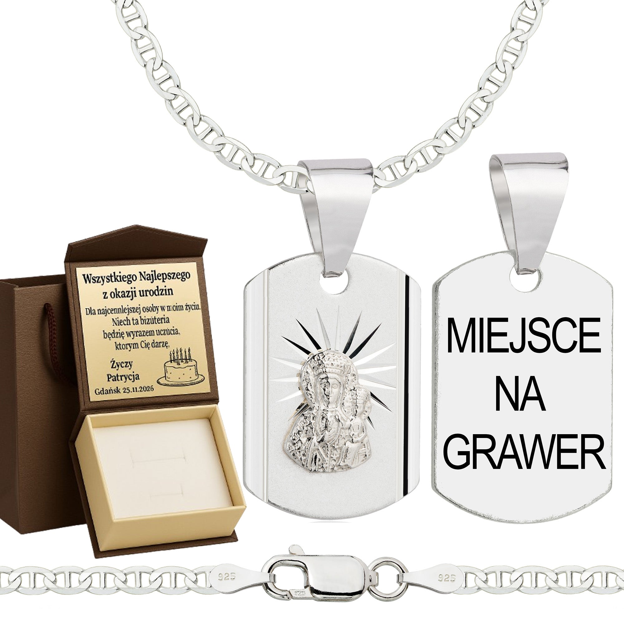 Łańcuszek srebrny z medalikiem gucci 2,6mm pr. 925