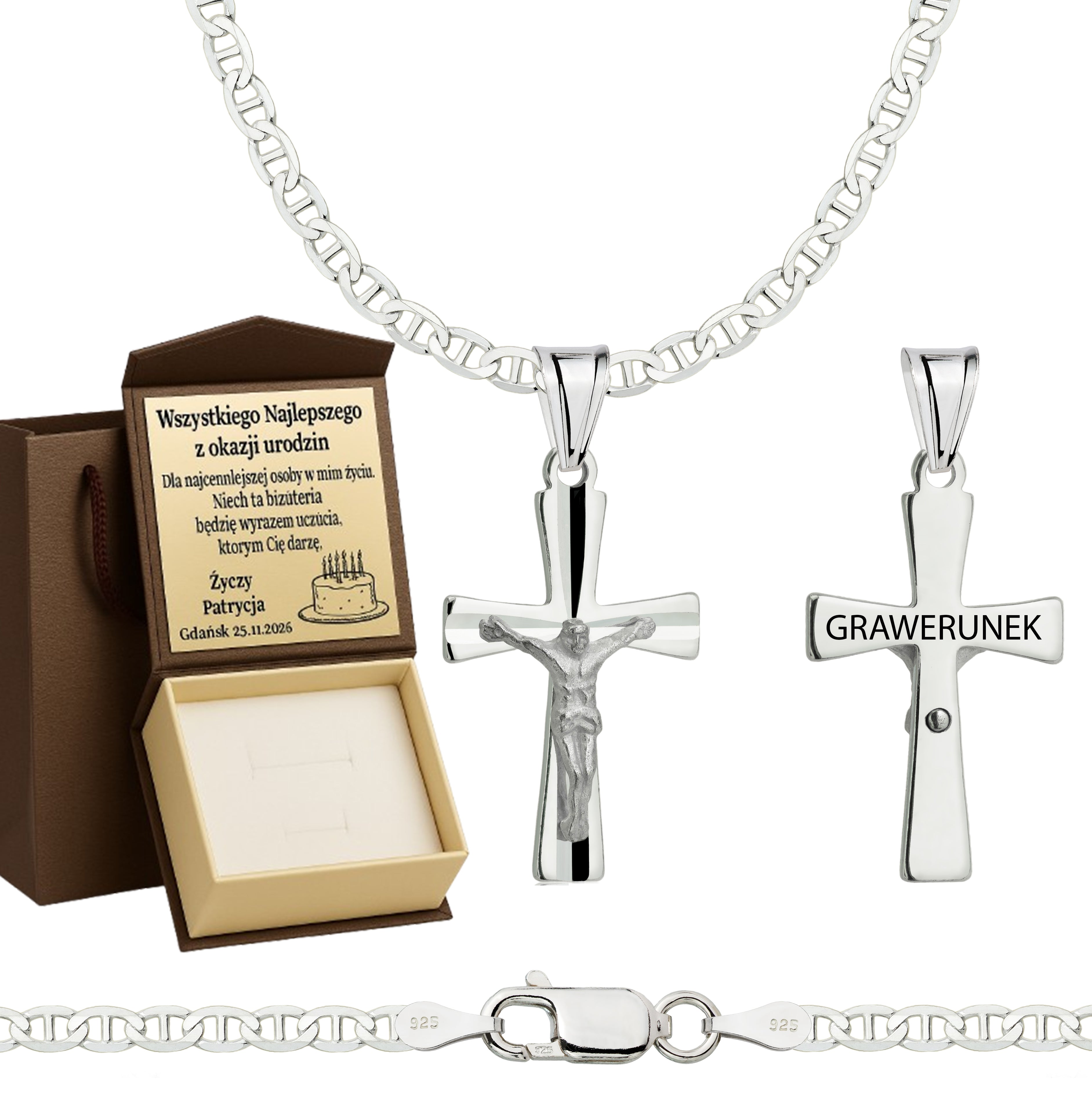 Łańcuszek srebrny z krzyżykiem gucci 2,6mm pr. 925