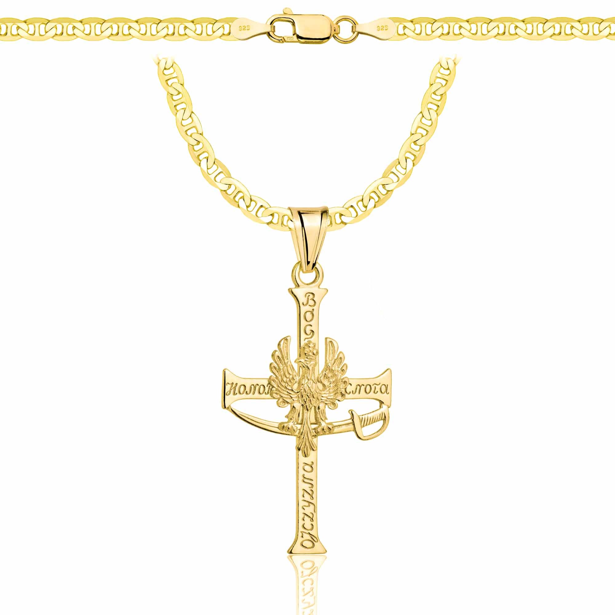 Łańcuszek pozłacany srebrny z krzyżykiem gucci 3,5mm pr. 925