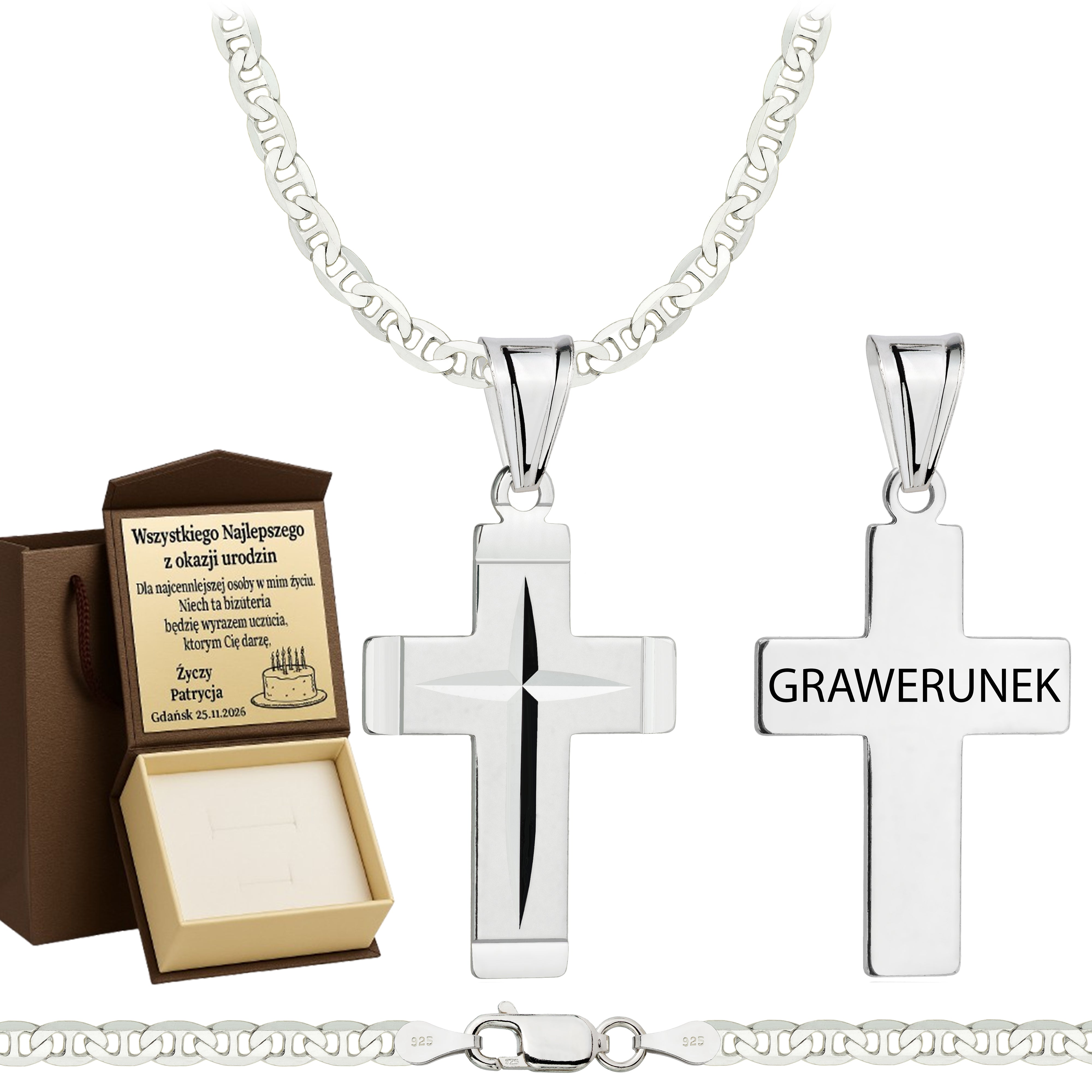 Łańcuszek srebrny z krzyżykiem gucci 3,5mm pr. 925