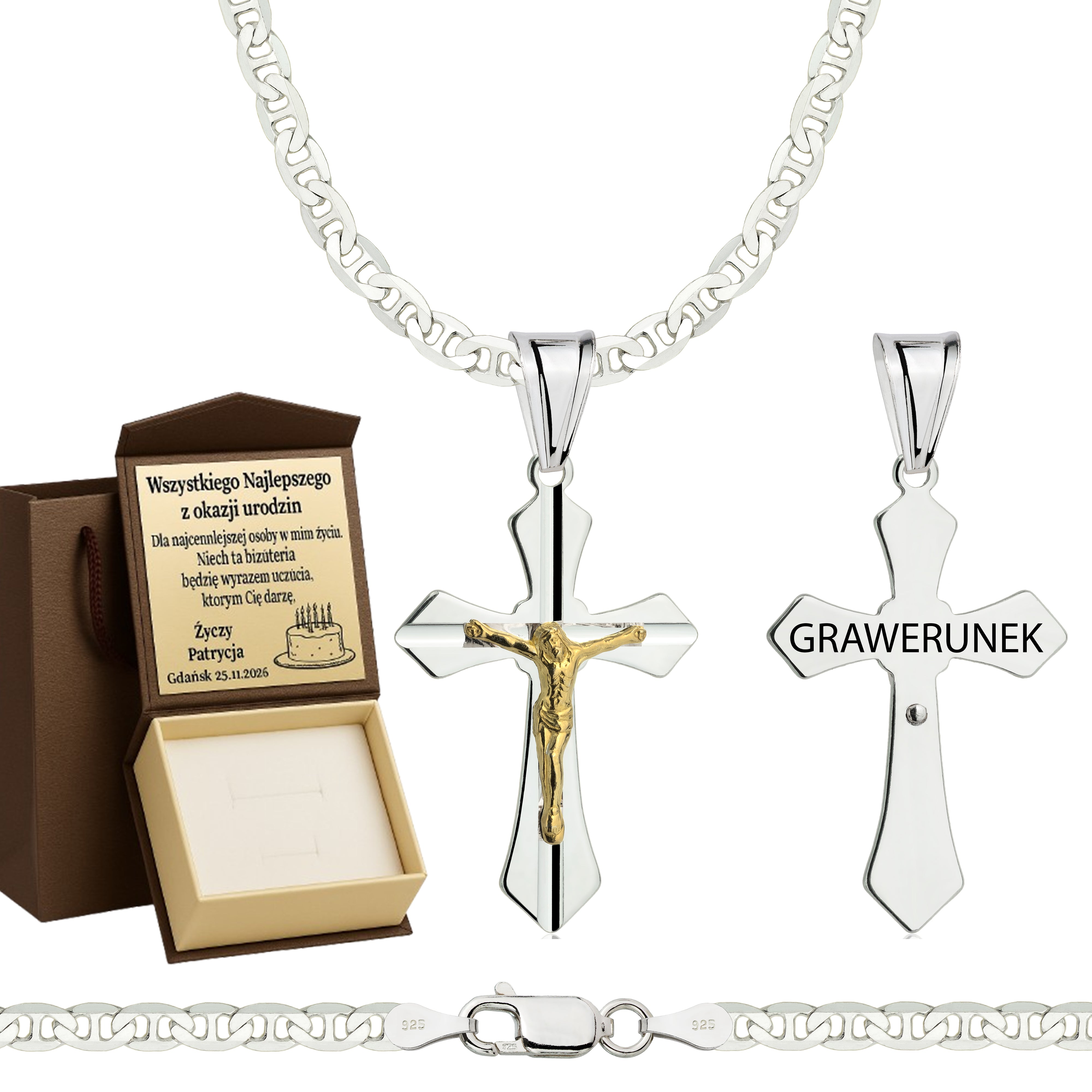 Łańcuszek srebrny z krzyżykiem gucci 3,5mm pr. 925