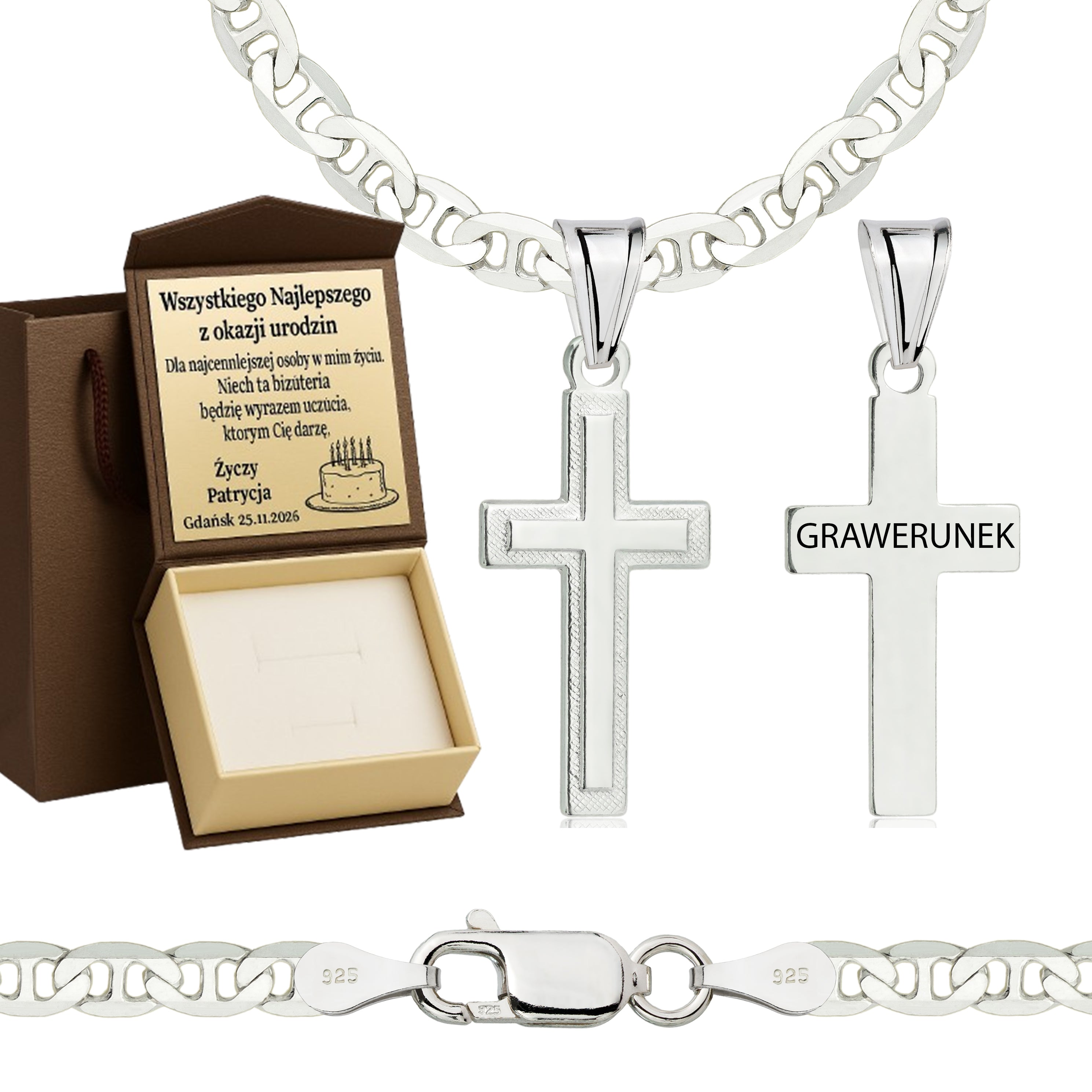 Łańcuszek srebrny z krzyżykiem gucci 3,5mm pr. 925