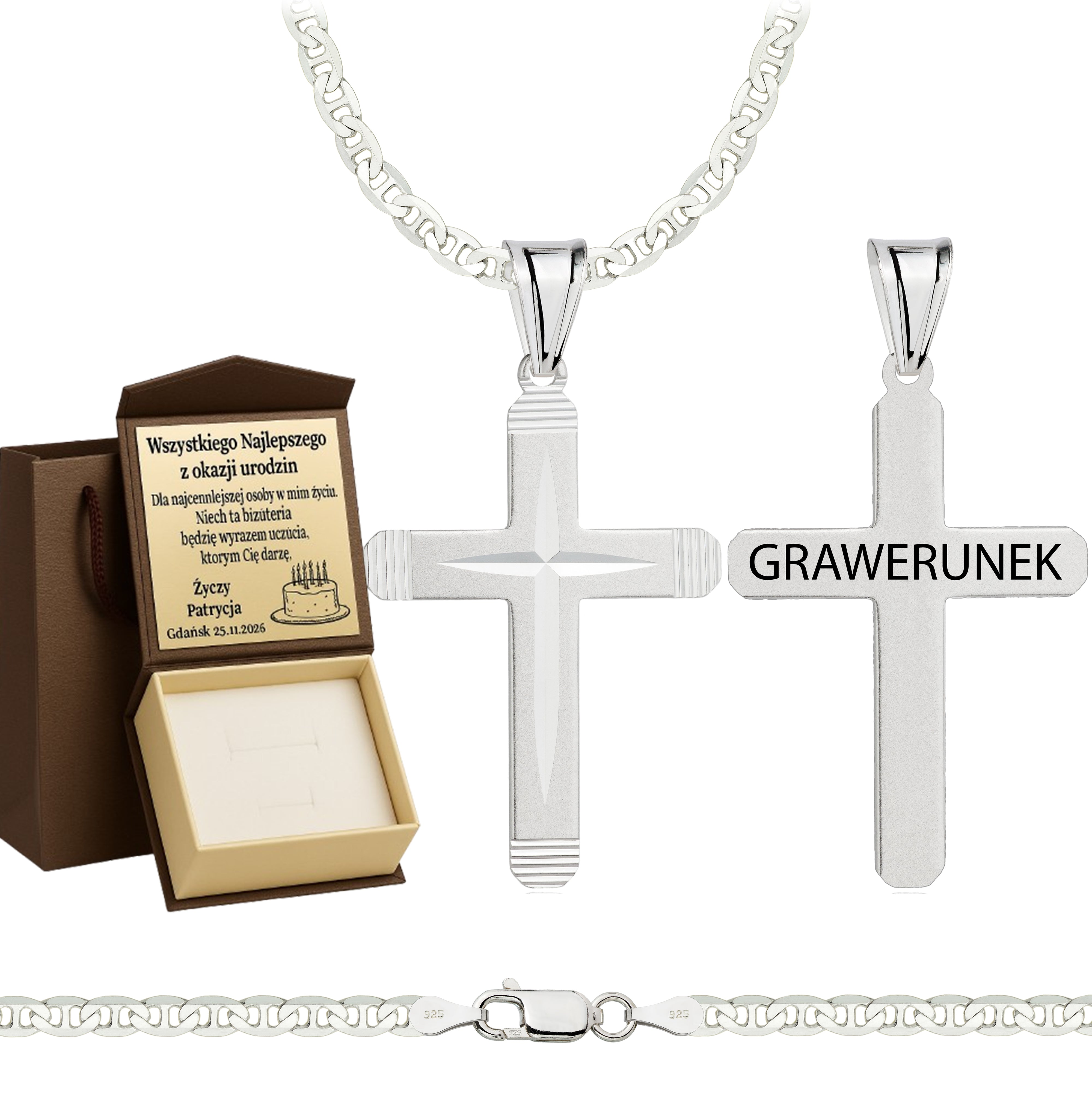 Łańcuszek srebrny z krzyżykiem gucci 3,5mm pr. 925