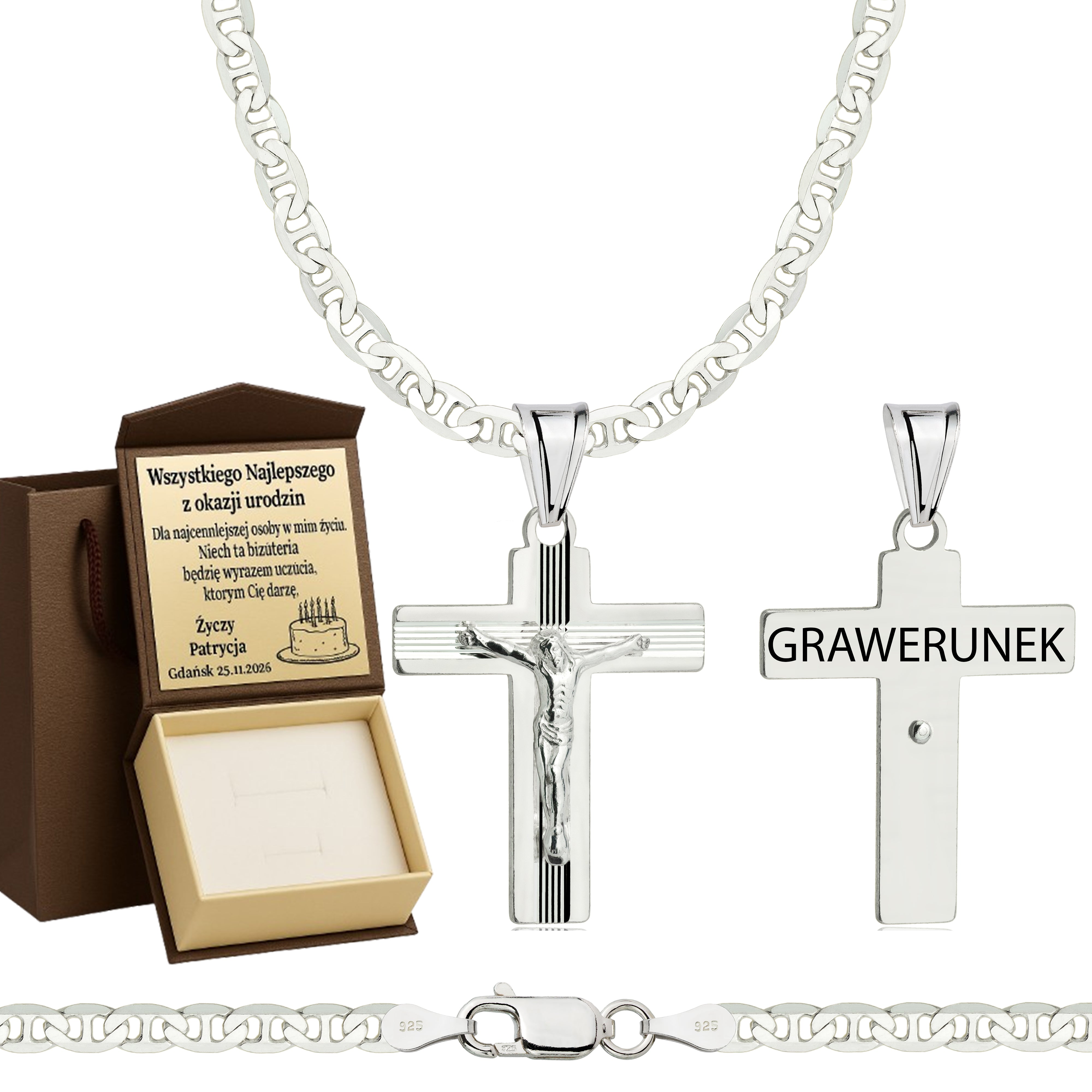 Łańcuszek srebrny z krzyżykiem gucci 3,5mm pr. 925