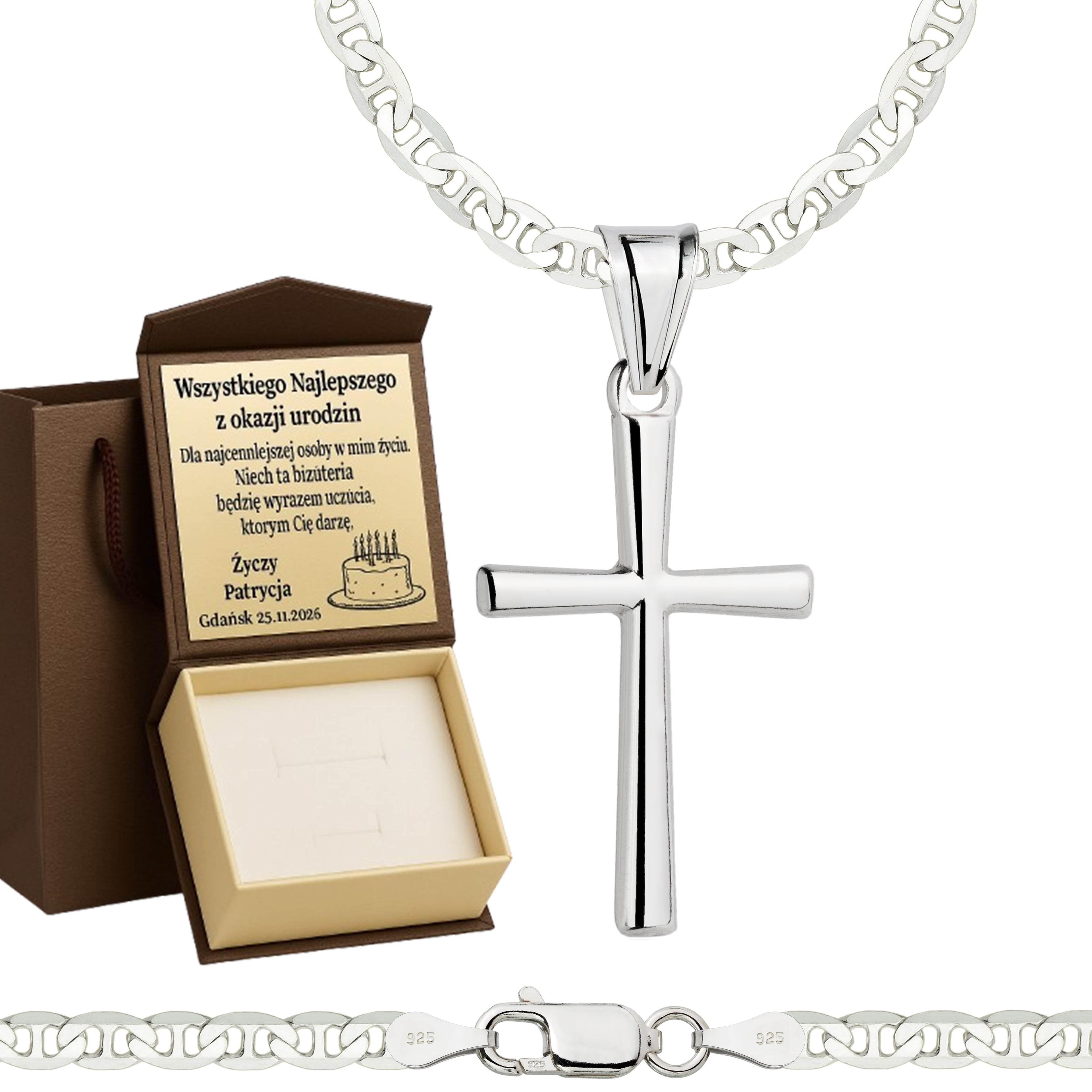 Łańcuszek srebrny z krzyżykiem gucci 3,5mm pr. 925