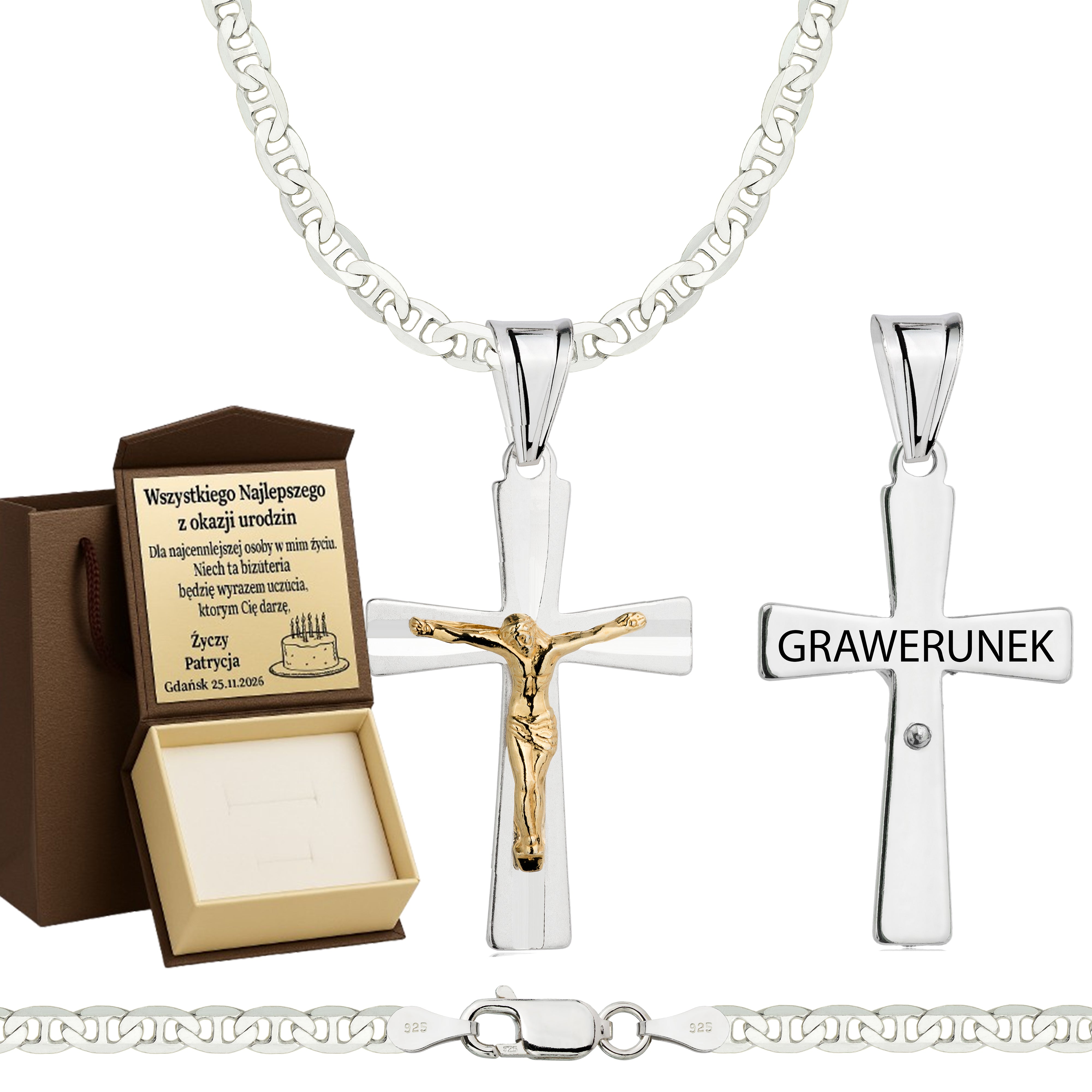 Łańcuszek srebrny z krzyżykiem gucci 3,5mm pr. 925