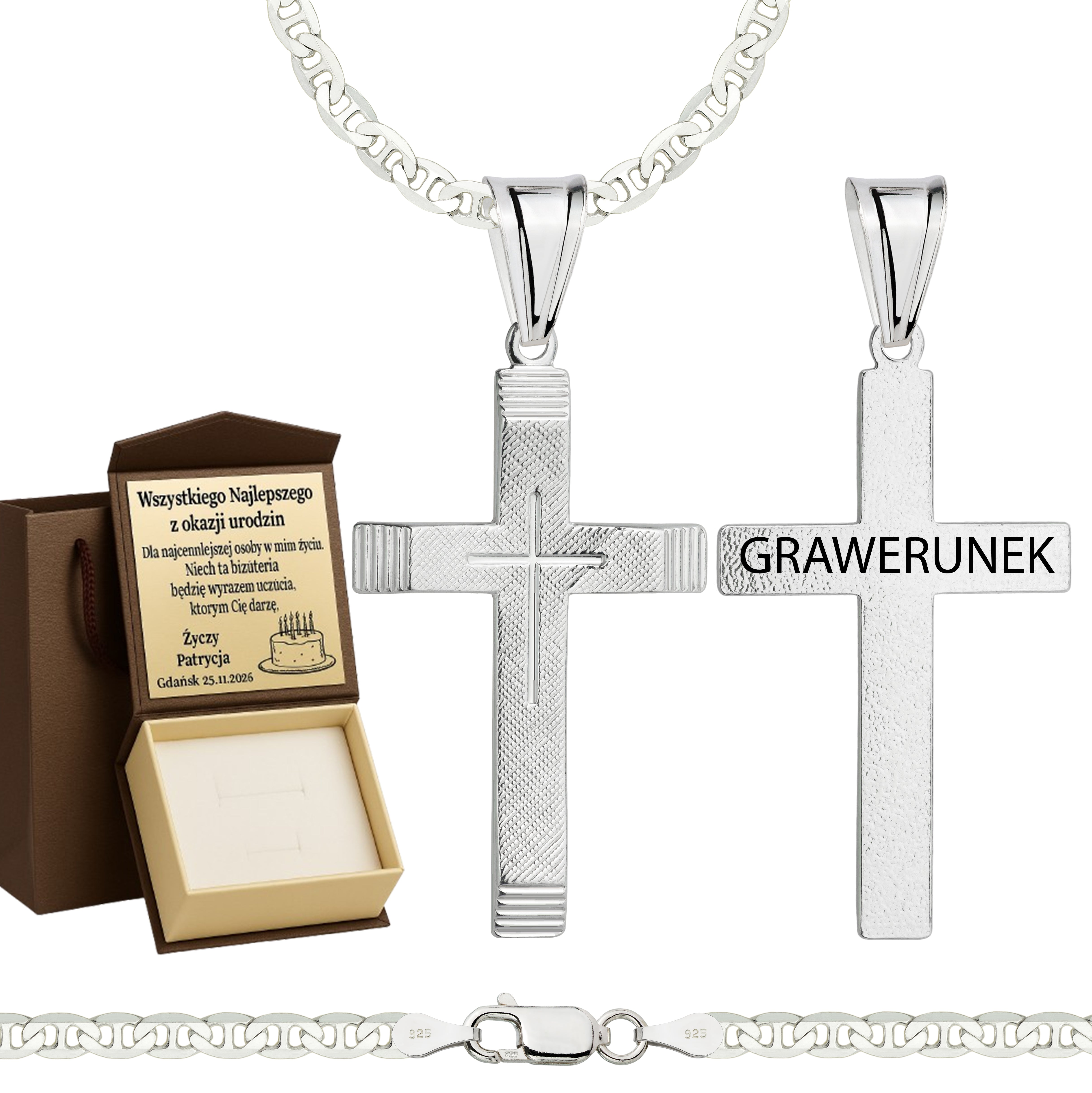 Łańcuszek srebrny z krzyżykiem gucci 3,5mm pr. 925