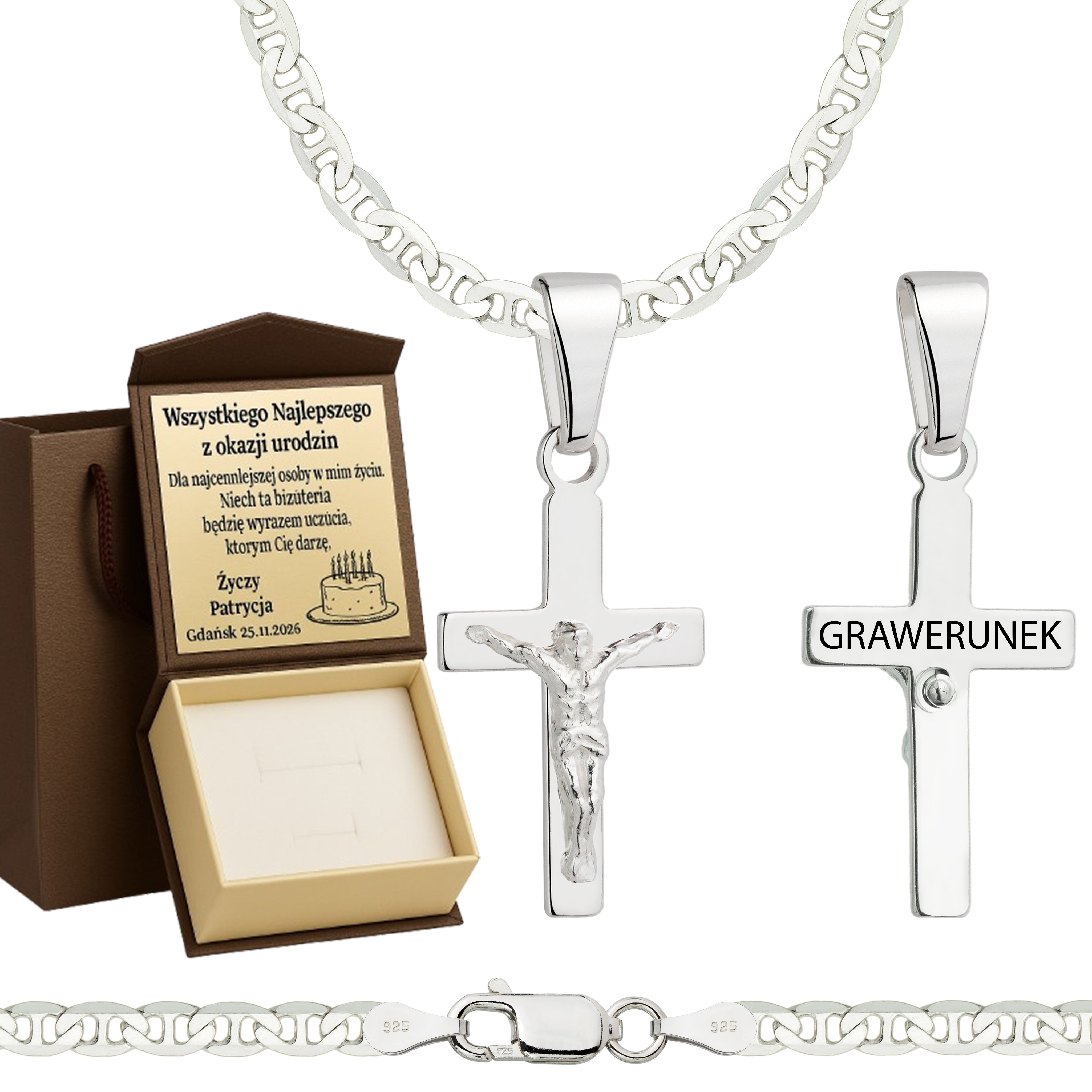 Łańcuszek srebrny z krzyżykiem gucci 3,5mm pr. 925