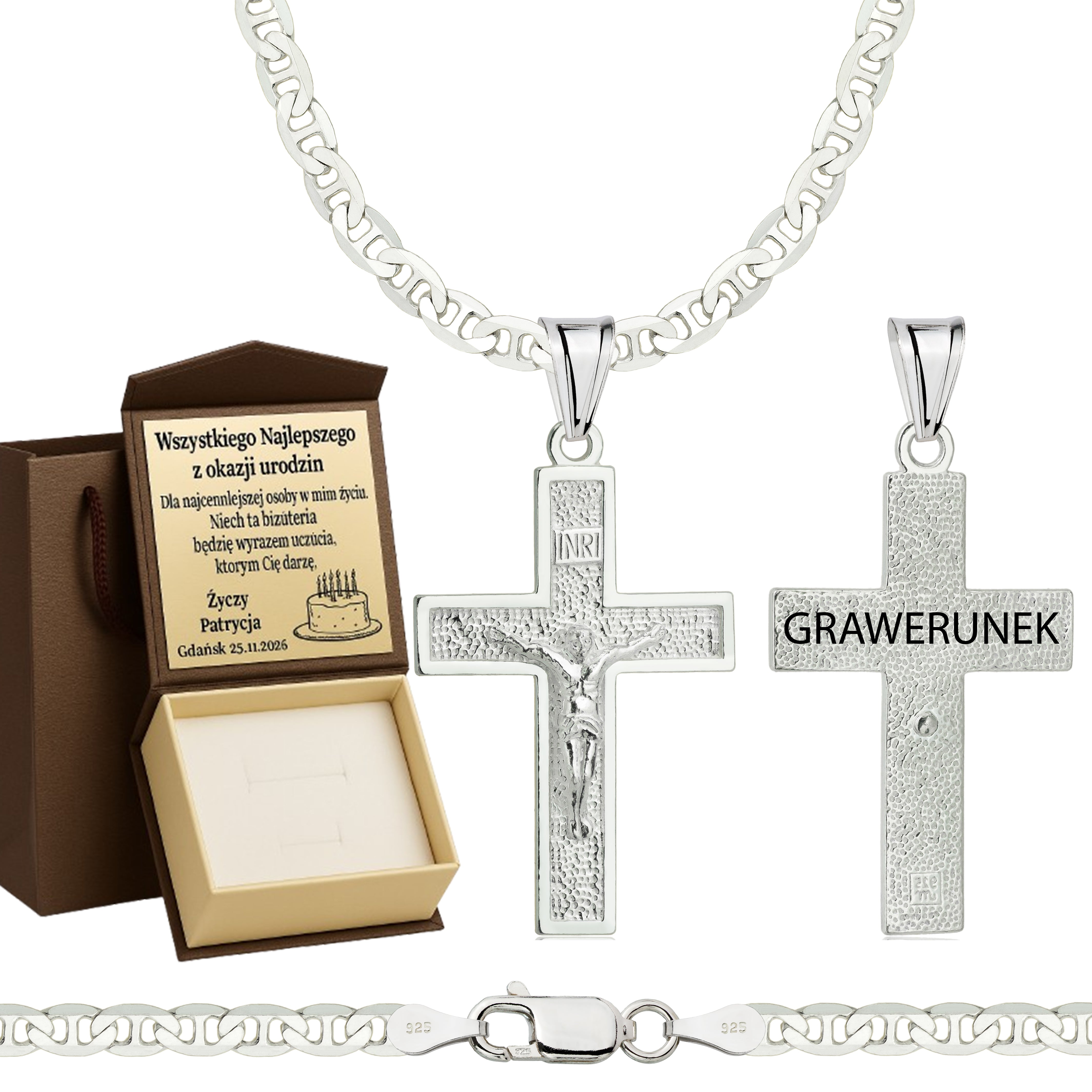 Łańcuszek srebrny z krzyżykiem gucci 3,5mm pr. 925