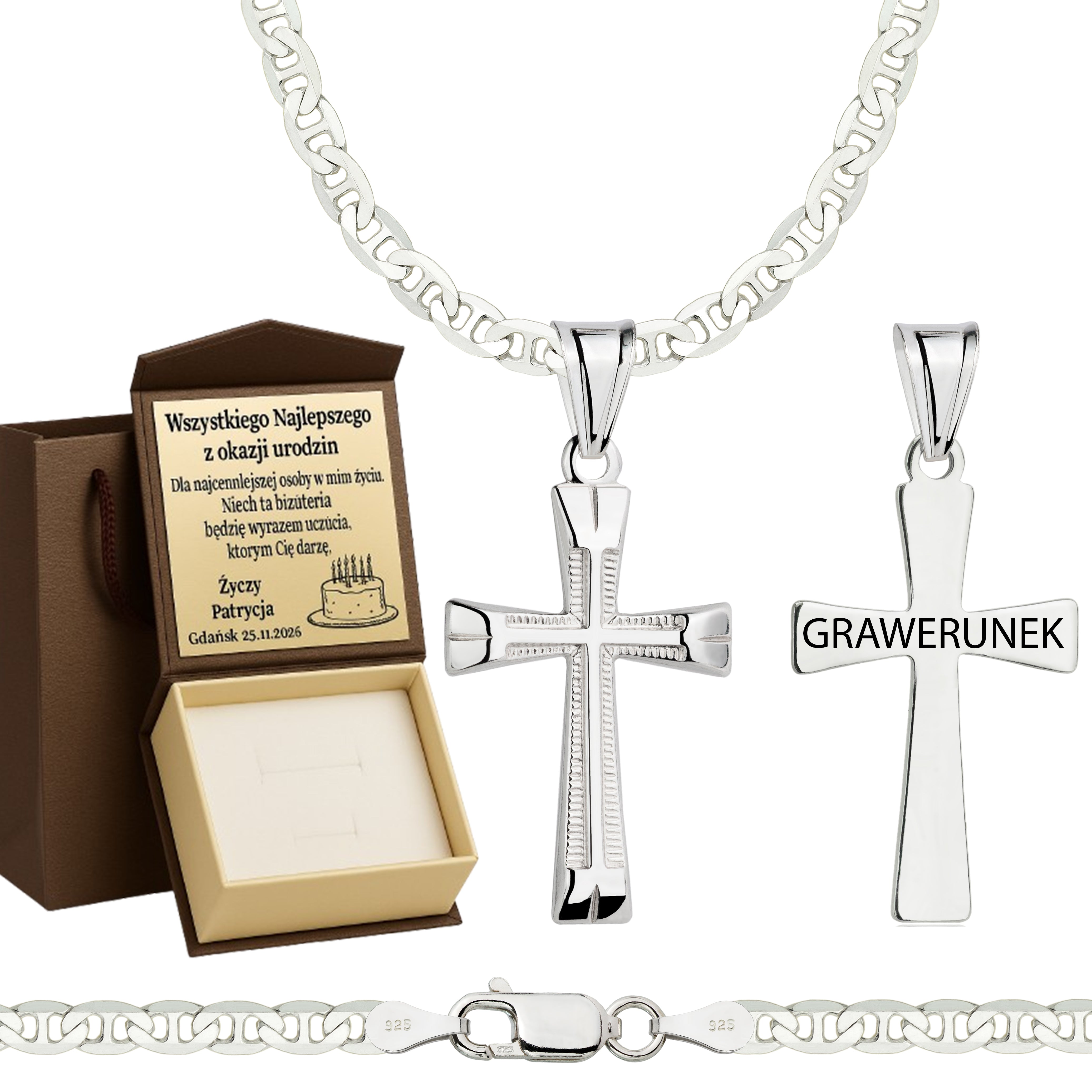 Łańcuszek srebrny z krzyżykiem gucci 3,5mm pr. 925