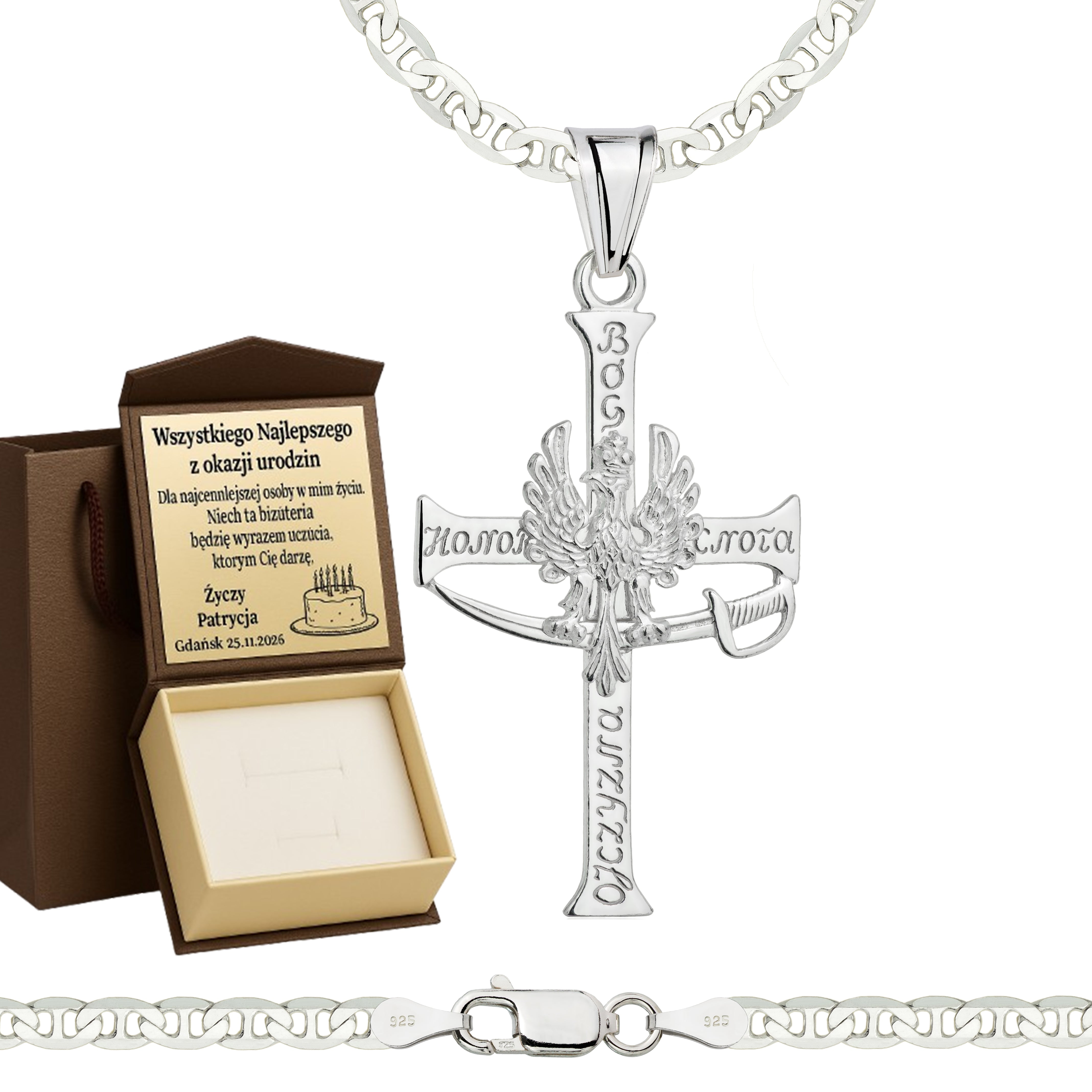 Łańcuszek srebrny z krzyżykiem gucci 3,5mm pr. 925