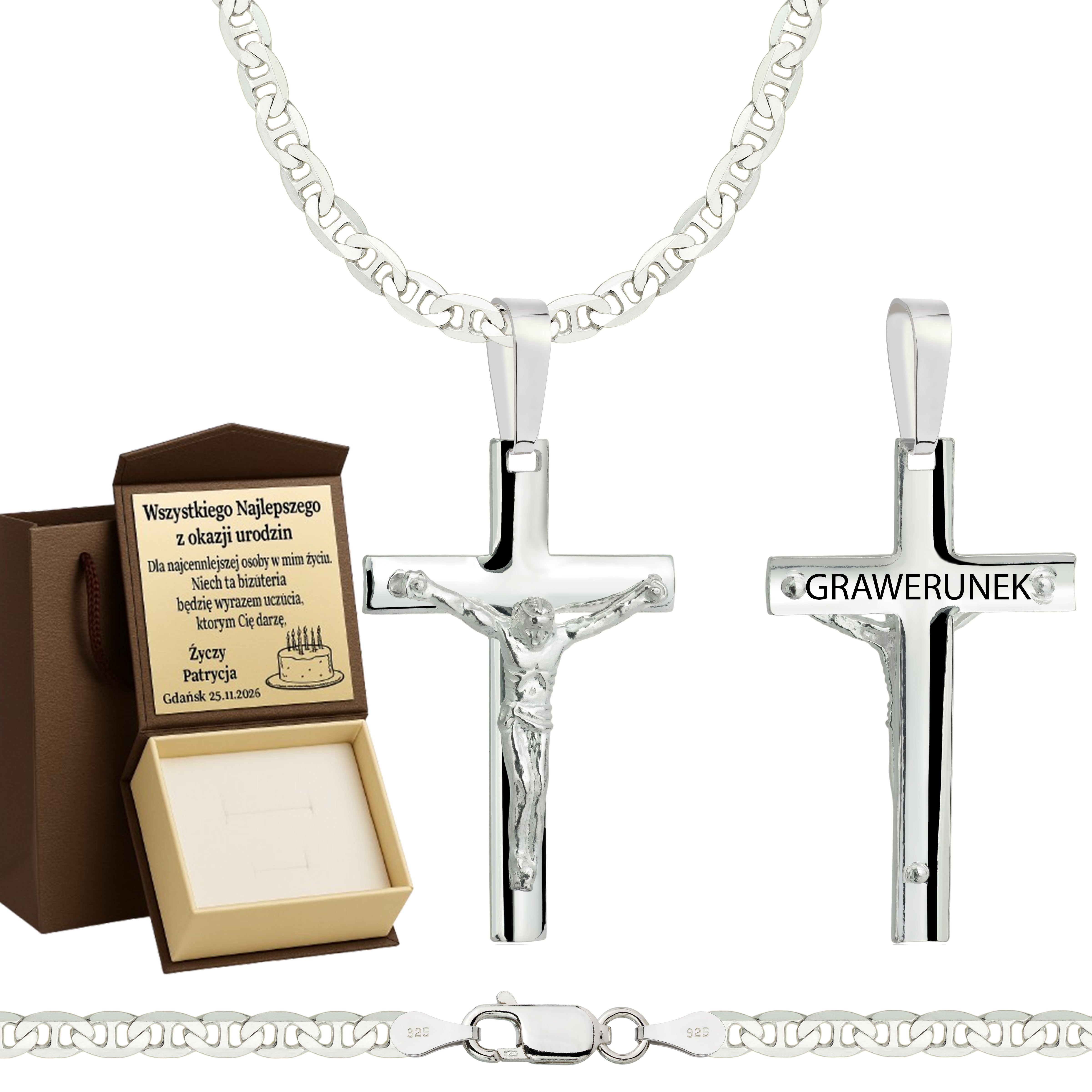 Łańcuszek srebrny z krzyżykiem gucci 3,5mm pr. 925