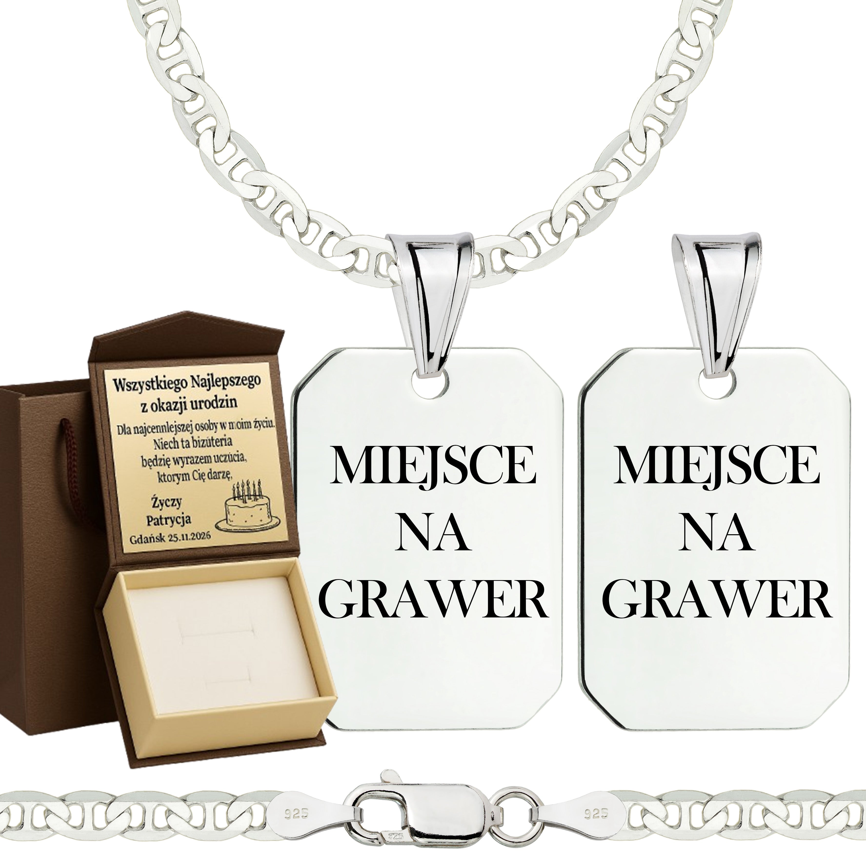 Łańcuszek srebrny z nieśmiertelnikiem gucci 3,5mm pr. 925