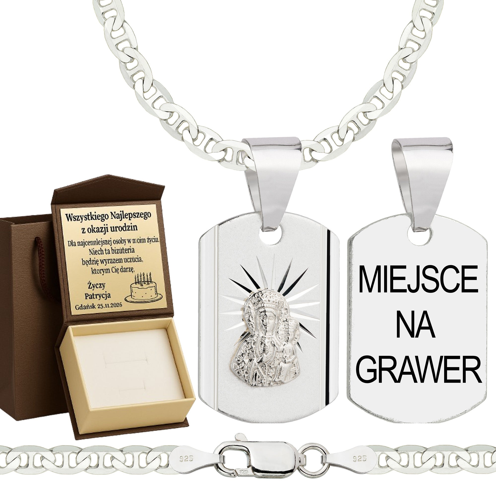 Łańcuszek srebrny z medalikiem gucci 3,5mm pr. 925