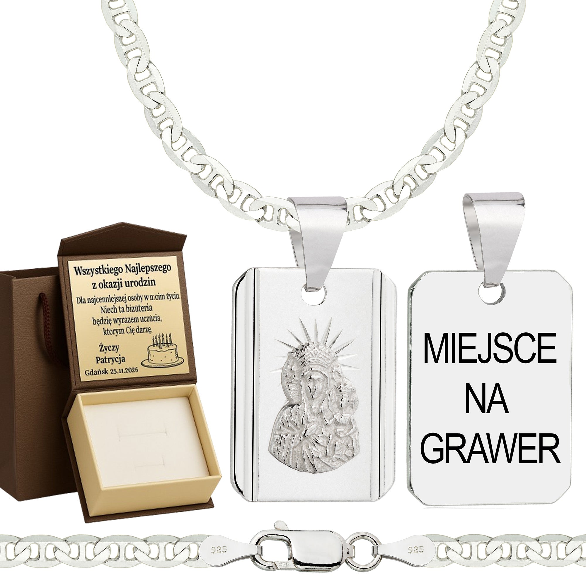 Łańcuszek srebrny z medalikiem gucci 3,5mm pr. 925