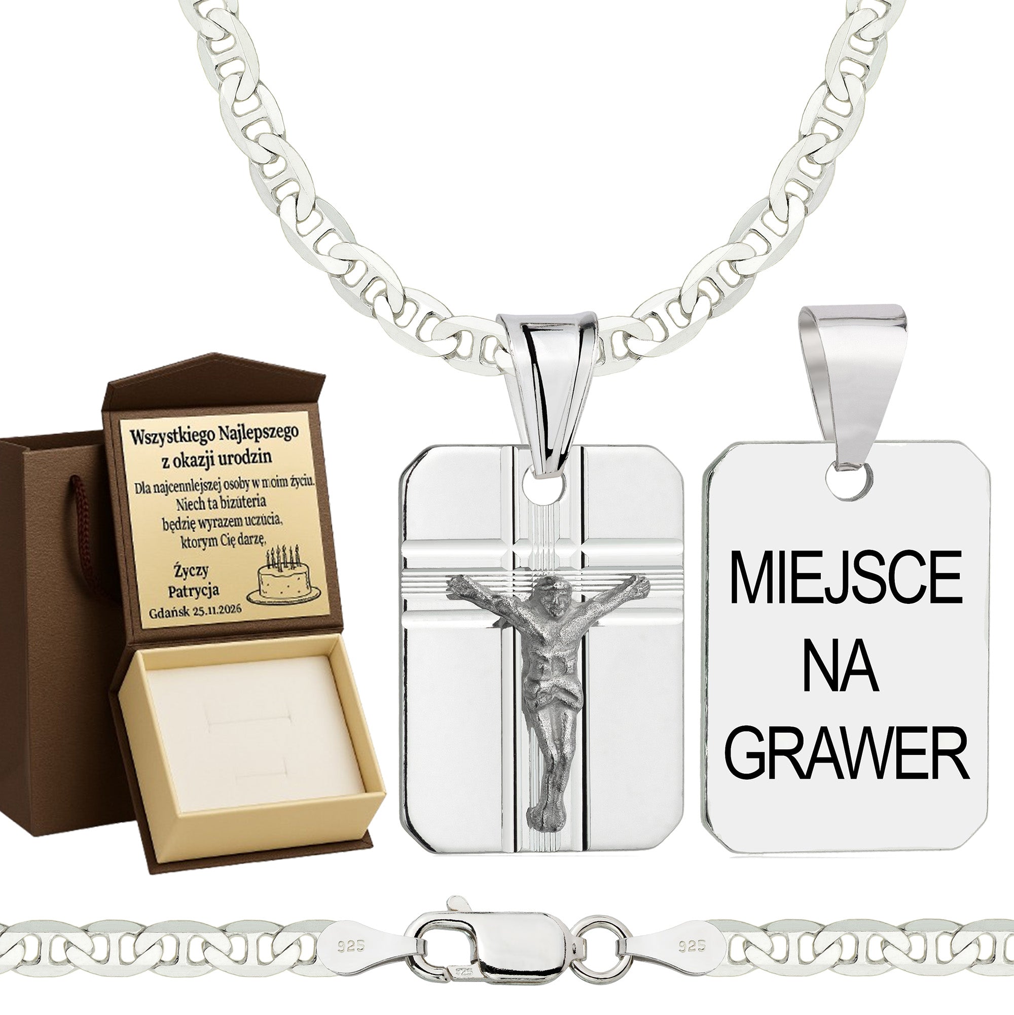 Łańcuszek srebrny z medalikiem gucci 3,5mm pr. 925