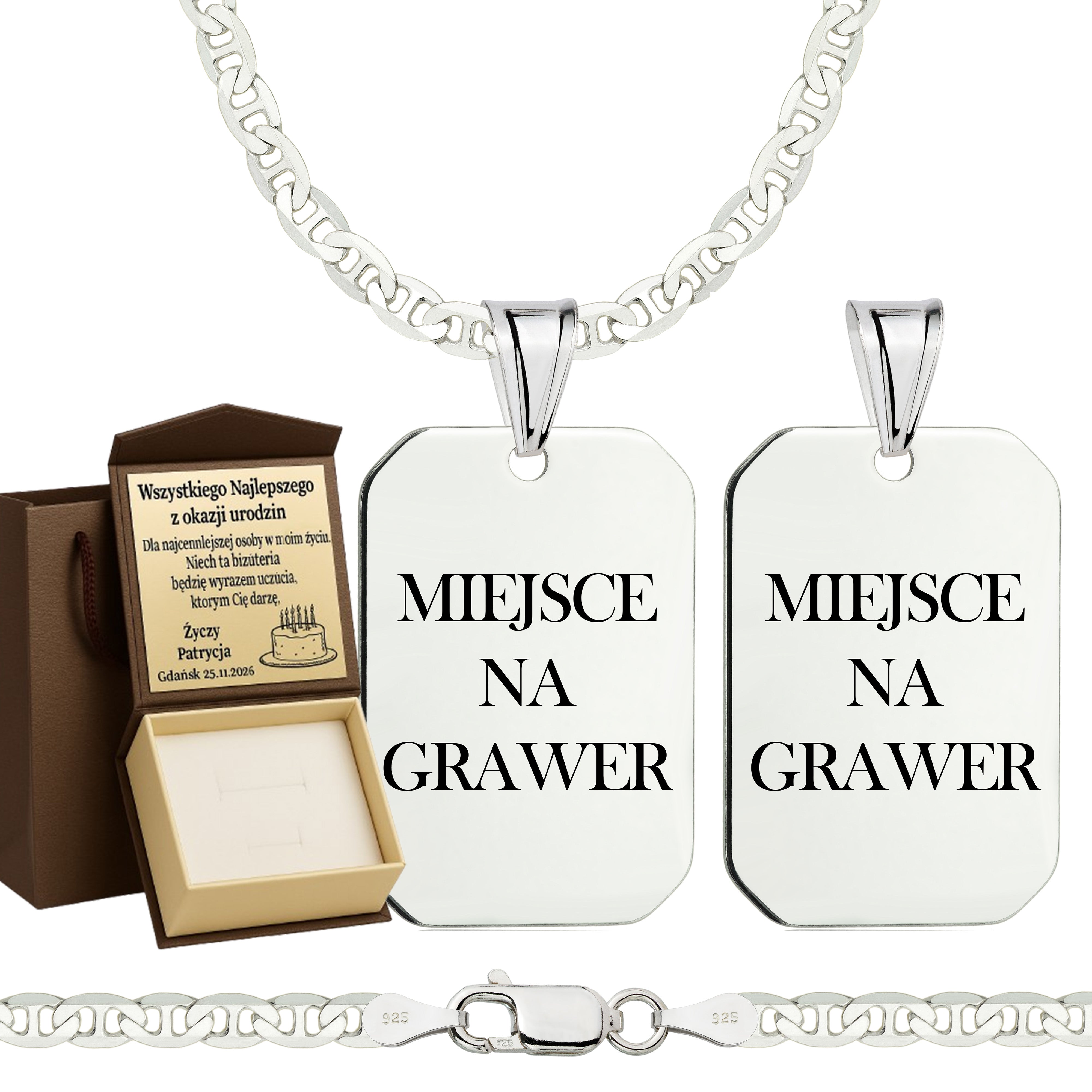 Łańcuszek srebrny z nieśmiertelnikiem gucci 3,5mm pr. 925