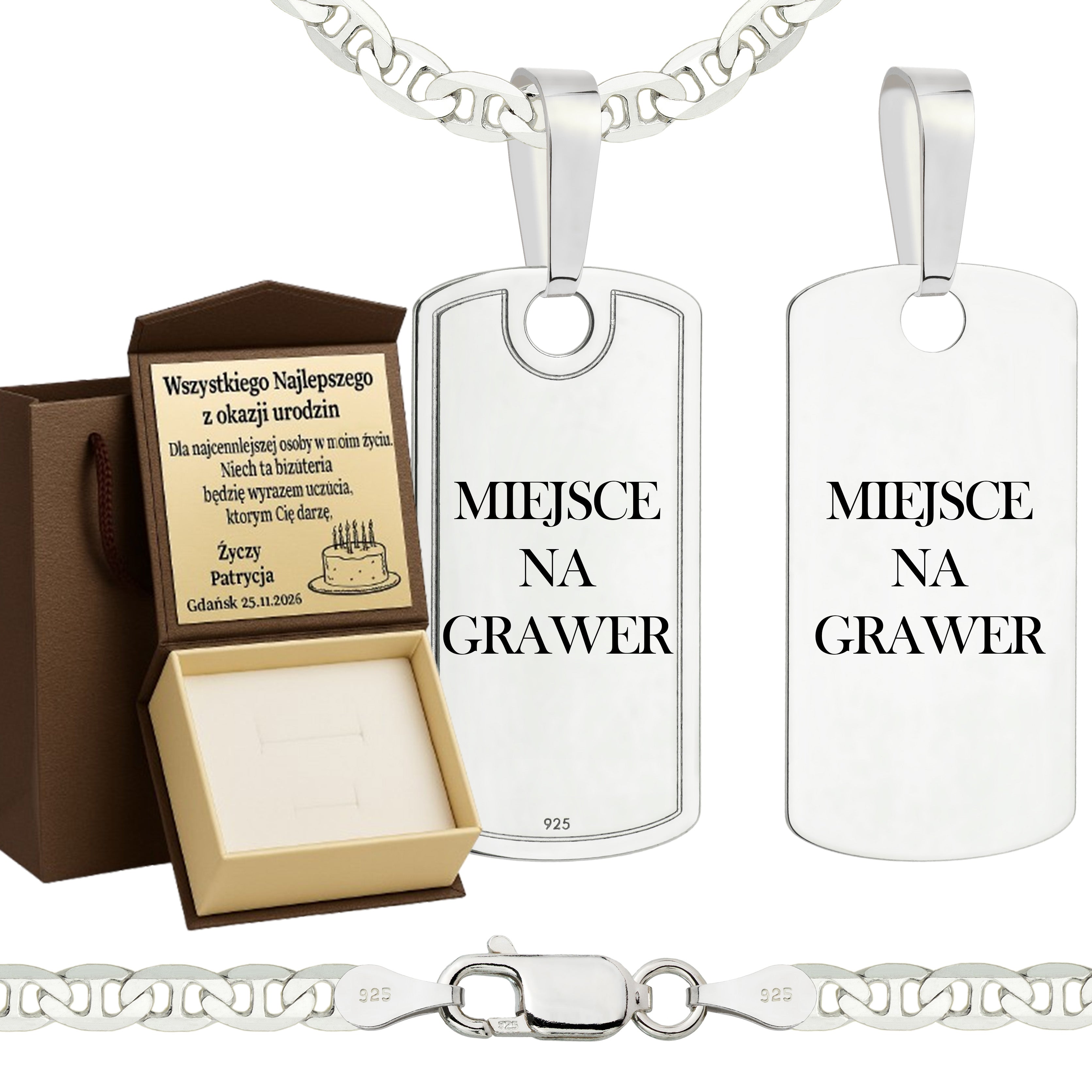 Łańcuszek srebrny z nieśmiertelnikiem gucci 3,5mm pr. 925