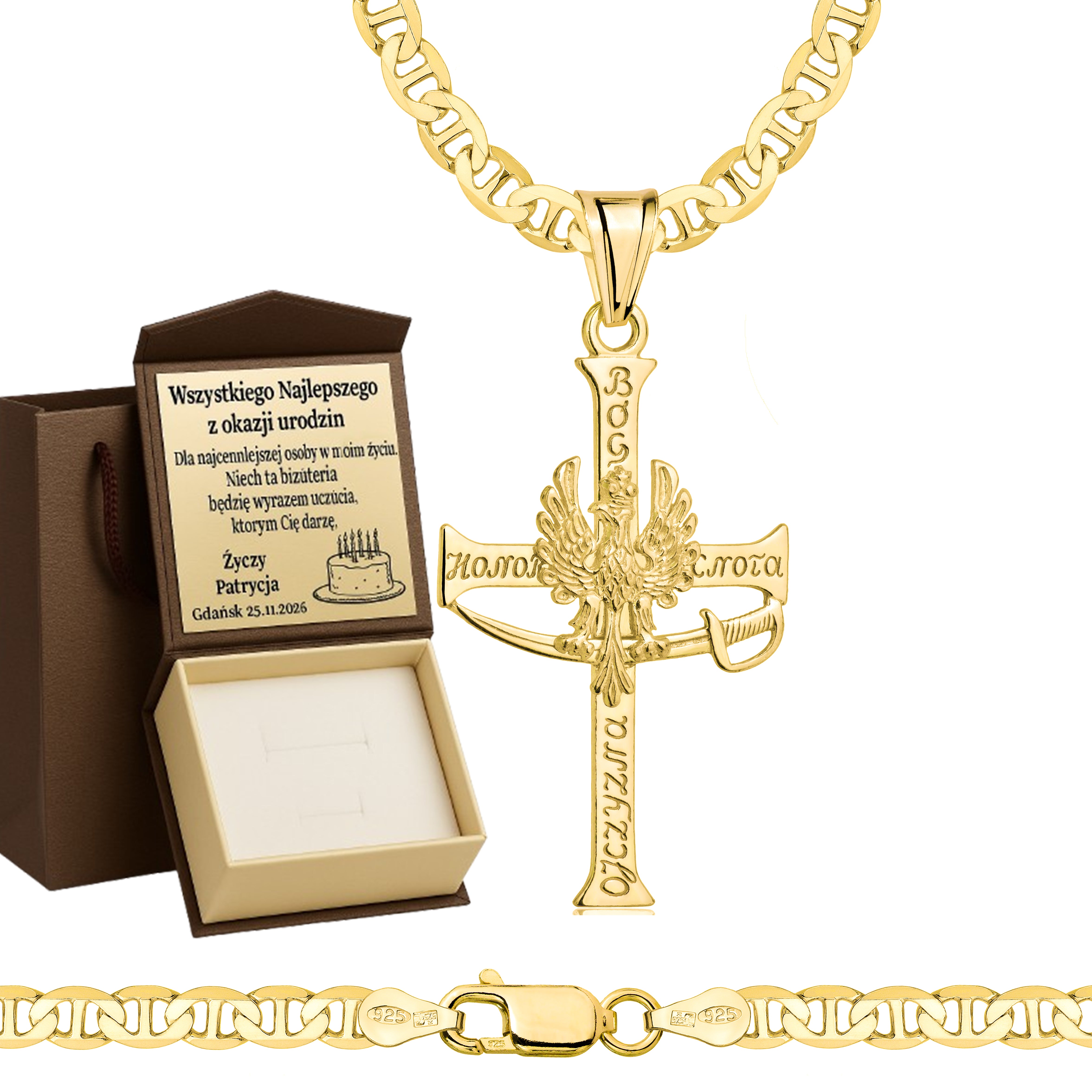 Łańcuszek pozłacany srebrny z krzyżykiem gucci 4,5mm pr. 925