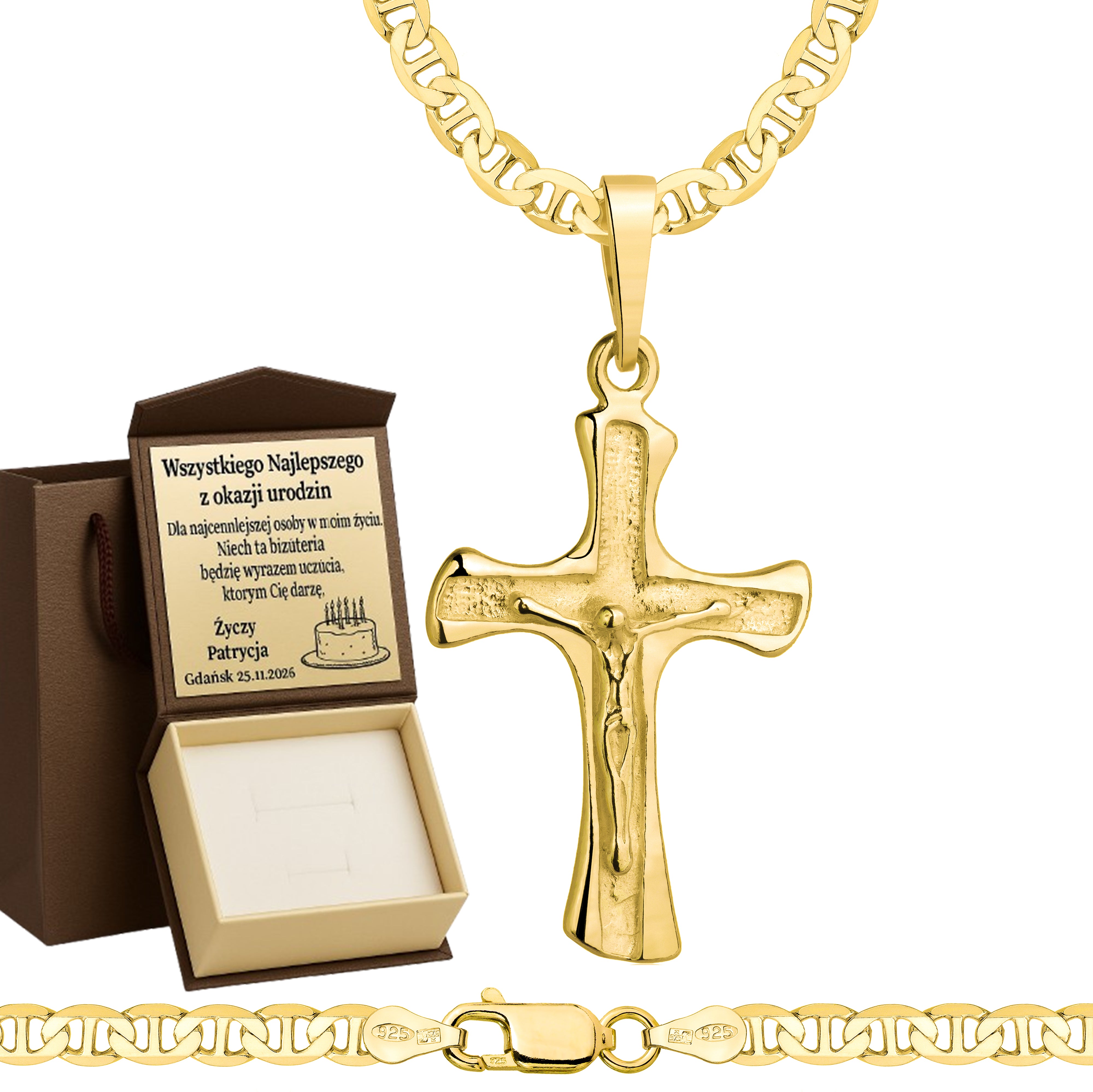 Łańcuszek pozłacany srebrny z krzyżykiem gucci 4,5mm pr. 925